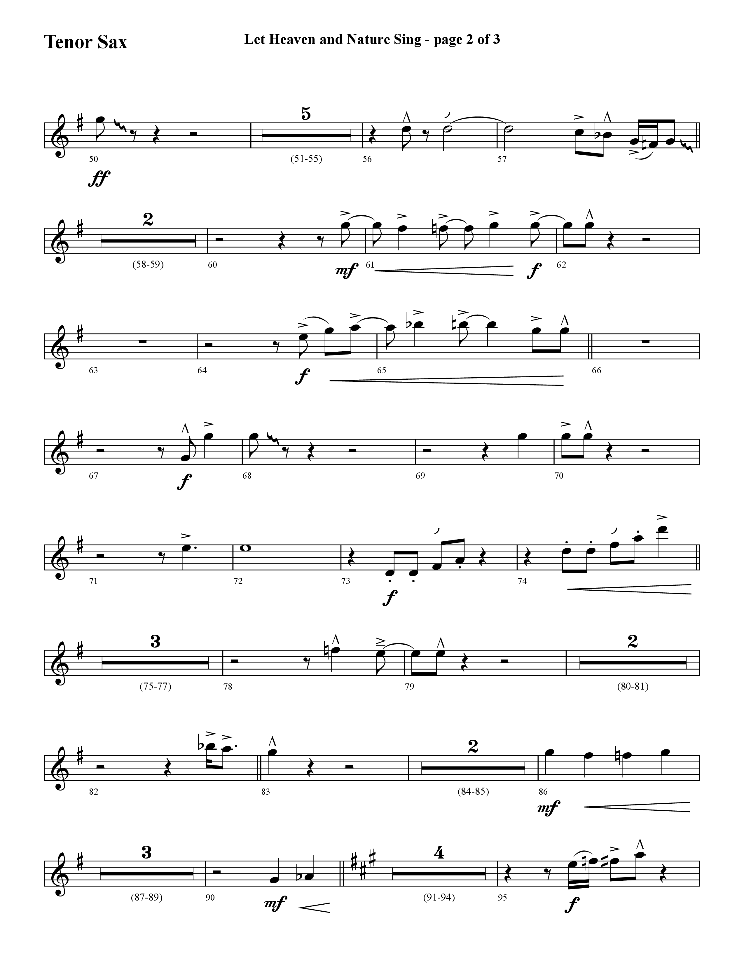 Let Heaven and Nature Sing (Choral Anthem SATB) Tenor Sax 1 (Lifeway Choral / Arr. Cliff Duren)