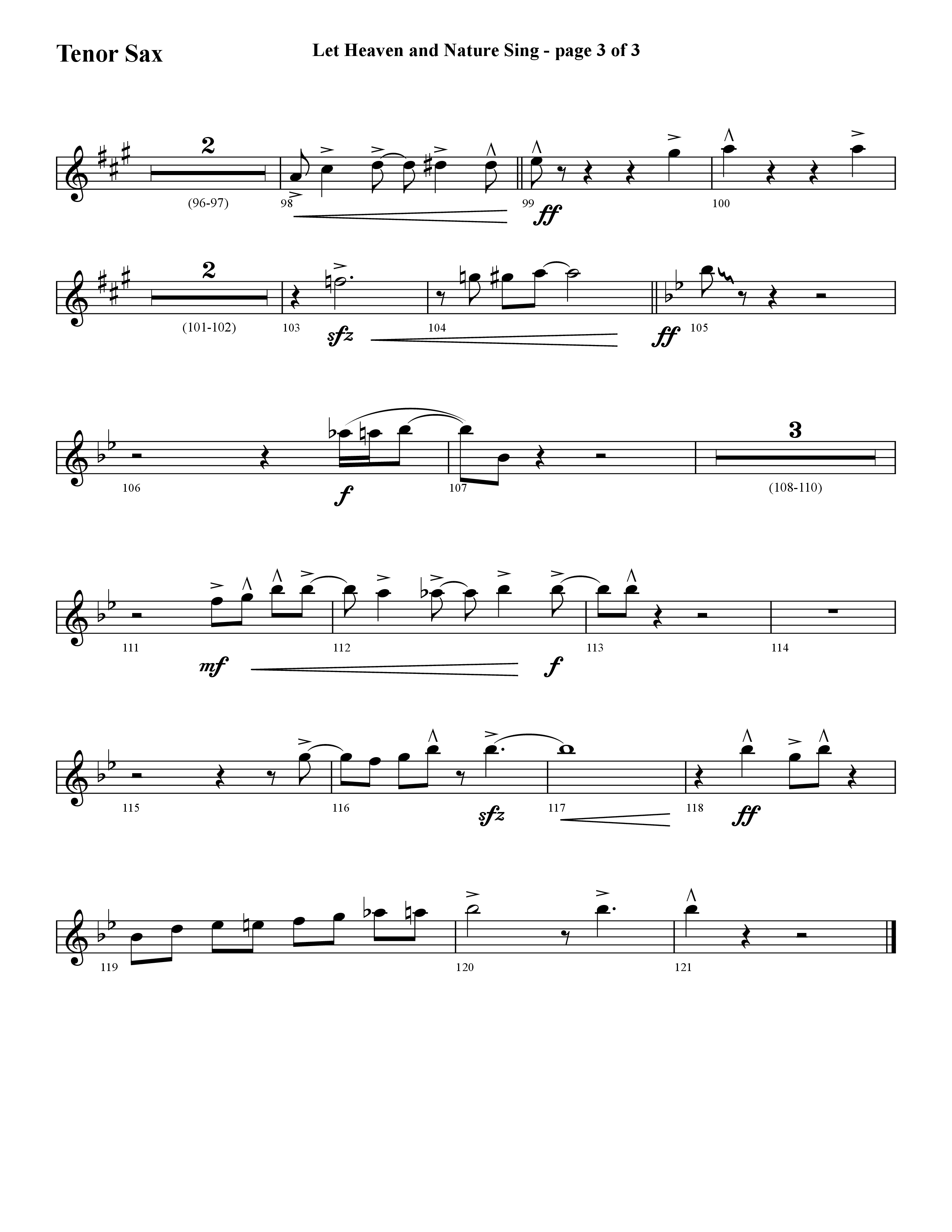 Let Heaven and Nature Sing (Choral Anthem SATB) Tenor Sax 1 (Lifeway Choral / Arr. Cliff Duren)