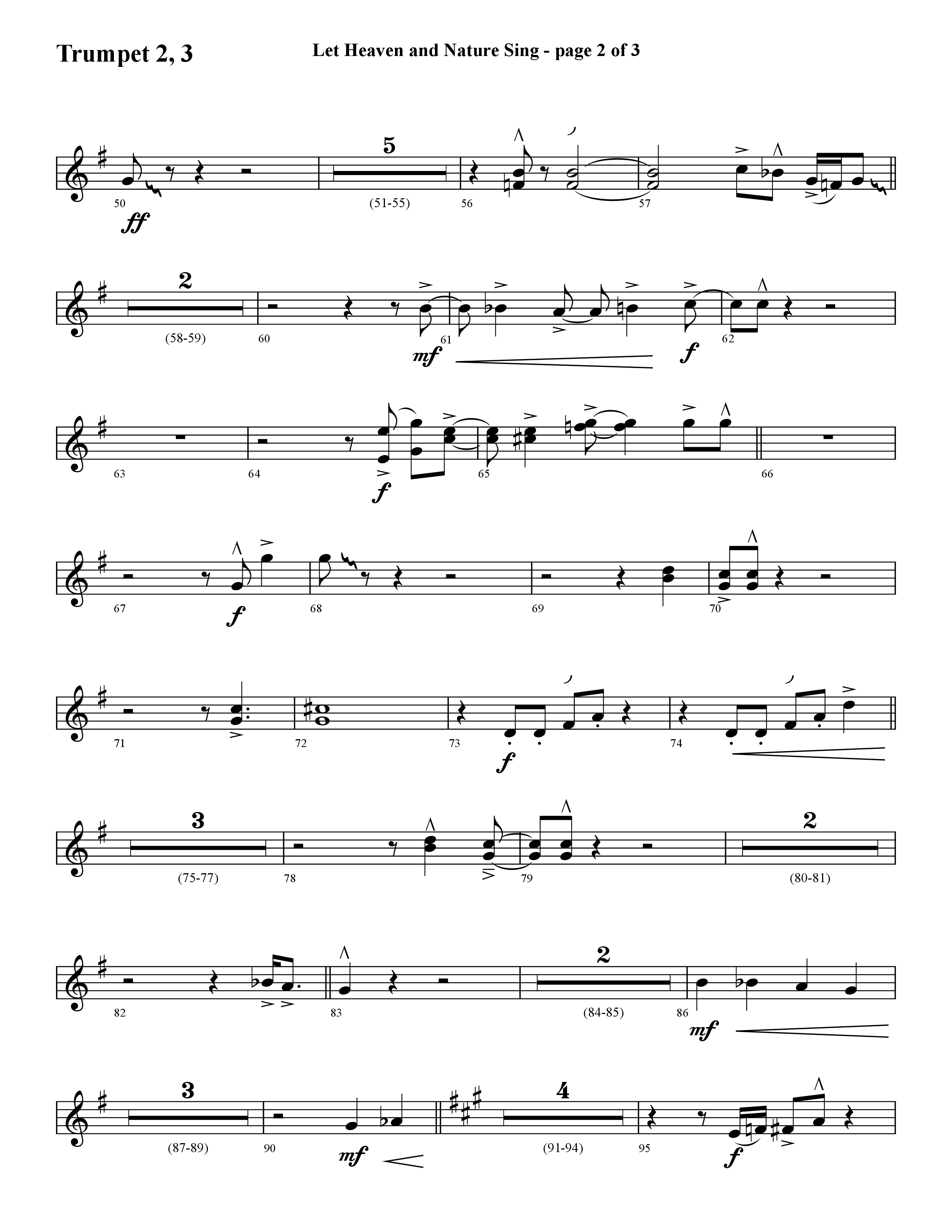 Let Heaven and Nature Sing (Choral Anthem SATB) Trumpet 2/3 (Lifeway Choral / Arr. Cliff Duren)