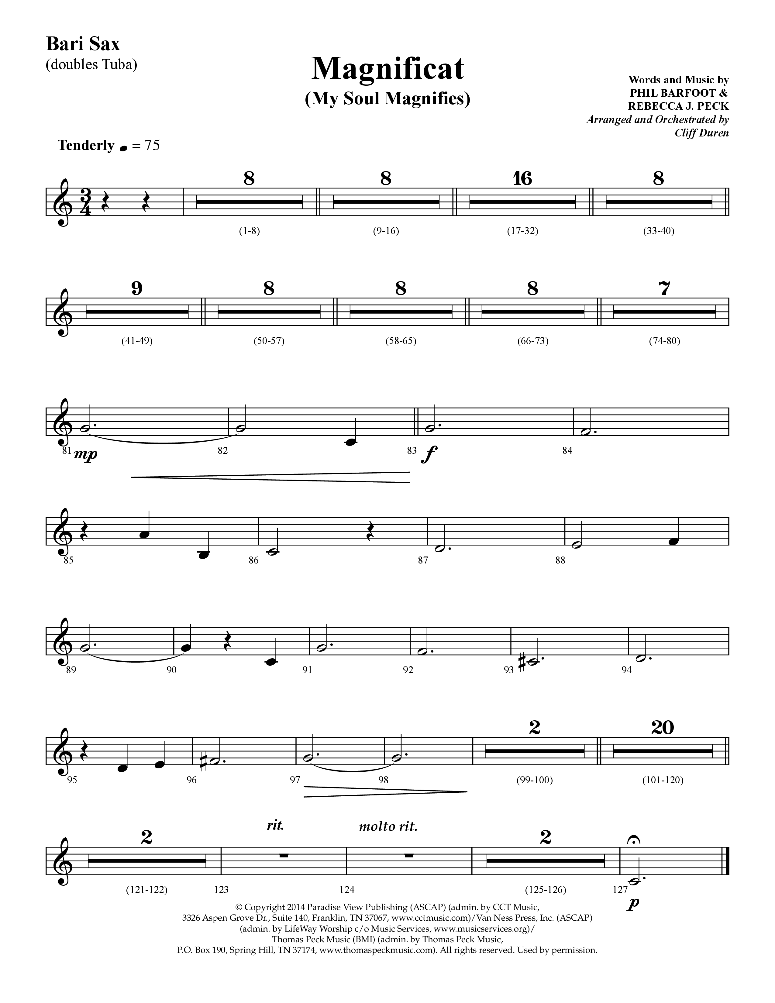 Magnificat (My Soul Magnifies) (Choral Anthem SATB) Bari Sax (Lifeway Choral / Arr. Cliff Duren)
