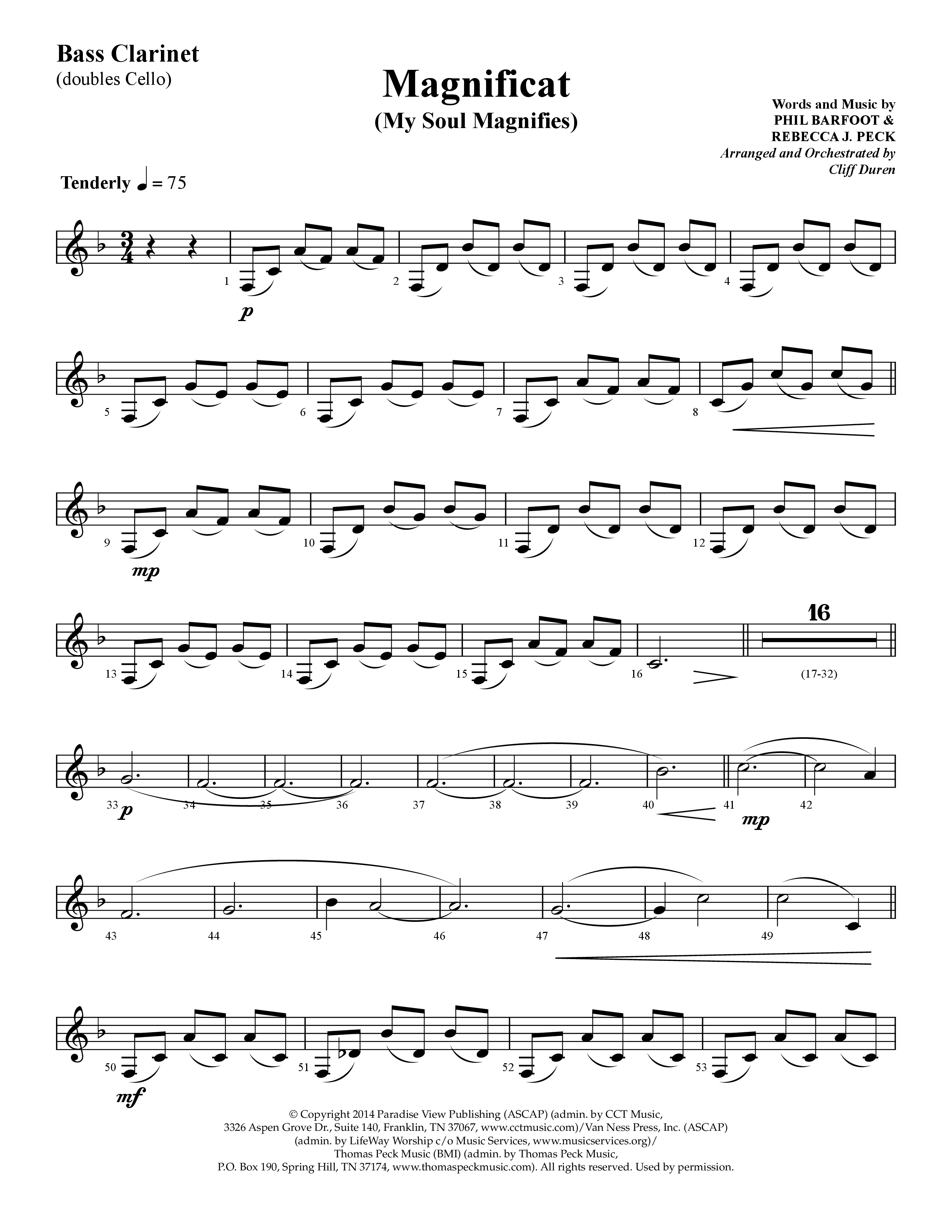 Magnificat (My Soul Magnifies) (Choral Anthem SATB) Bass Clarinet (Lifeway Choral / Arr. Cliff Duren)