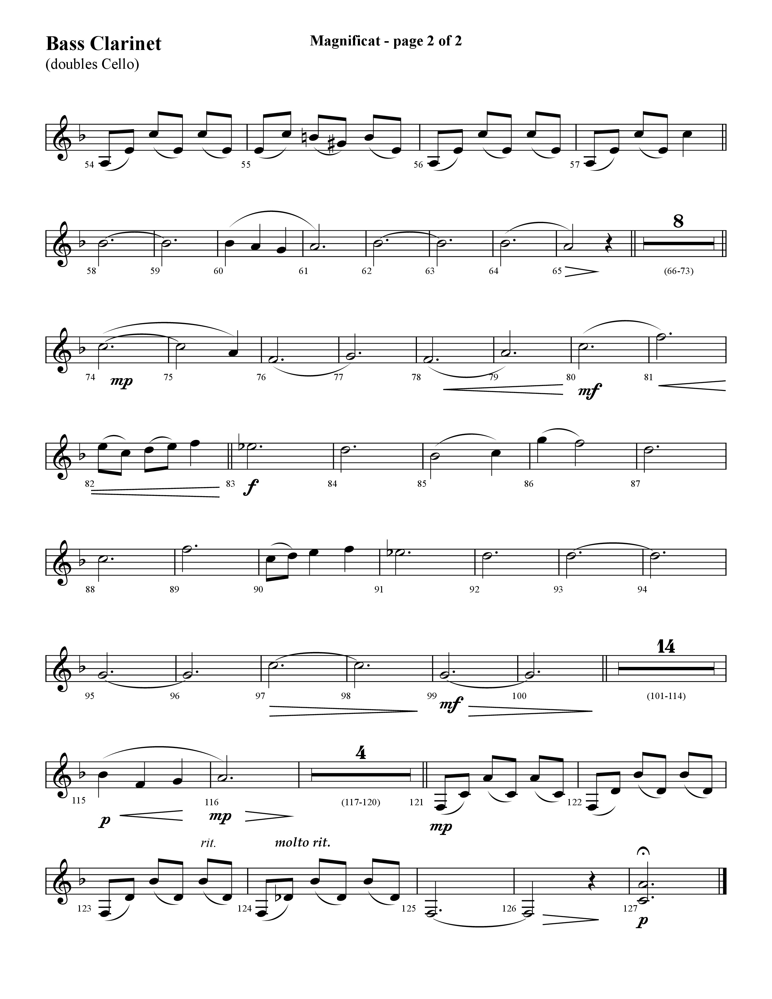 Magnificat (My Soul Magnifies) (Choral Anthem SATB) Bass Clarinet (Lifeway Choral / Arr. Cliff Duren)