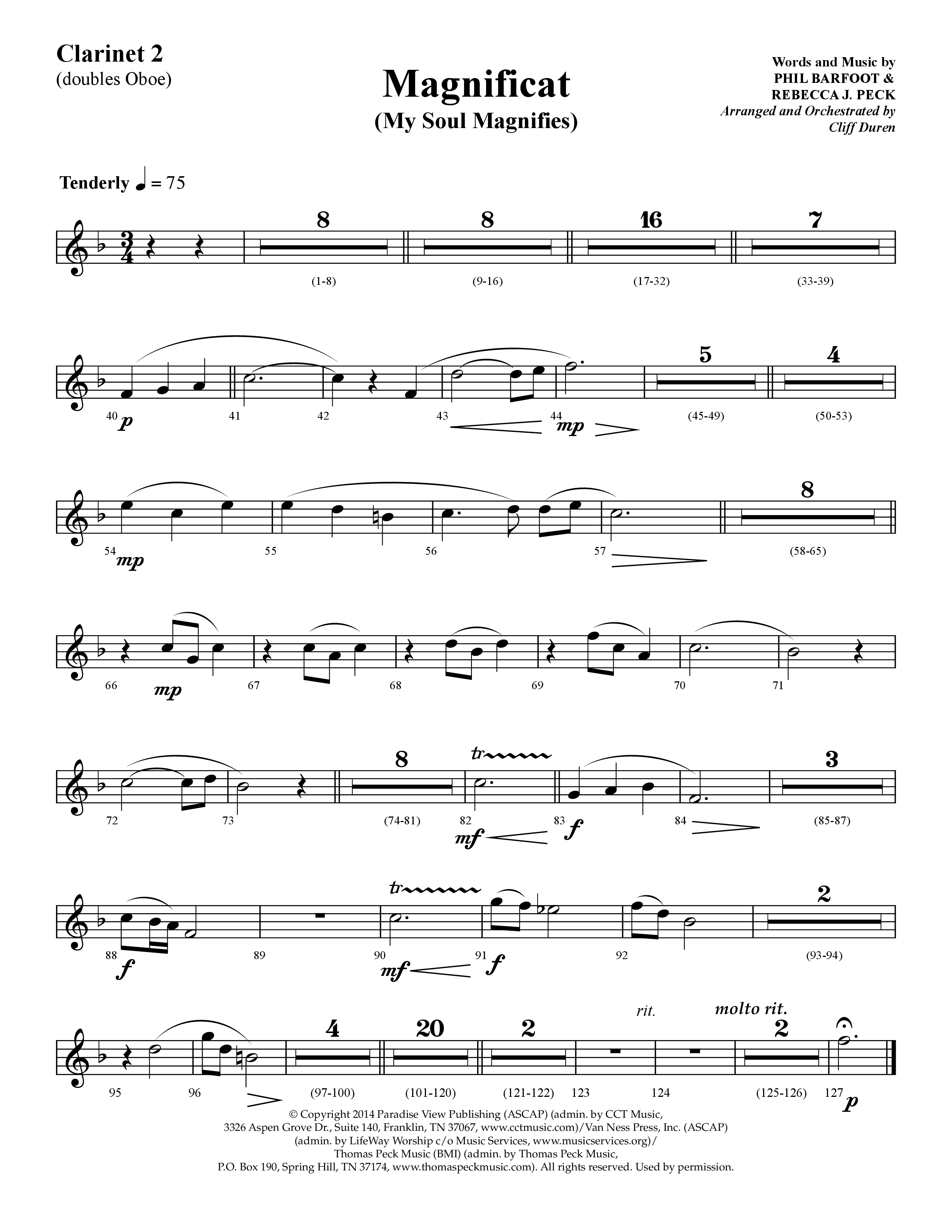 Magnificat (My Soul Magnifies) (Choral Anthem SATB) Clarinet 1/2 (Lifeway Choral / Arr. Cliff Duren)