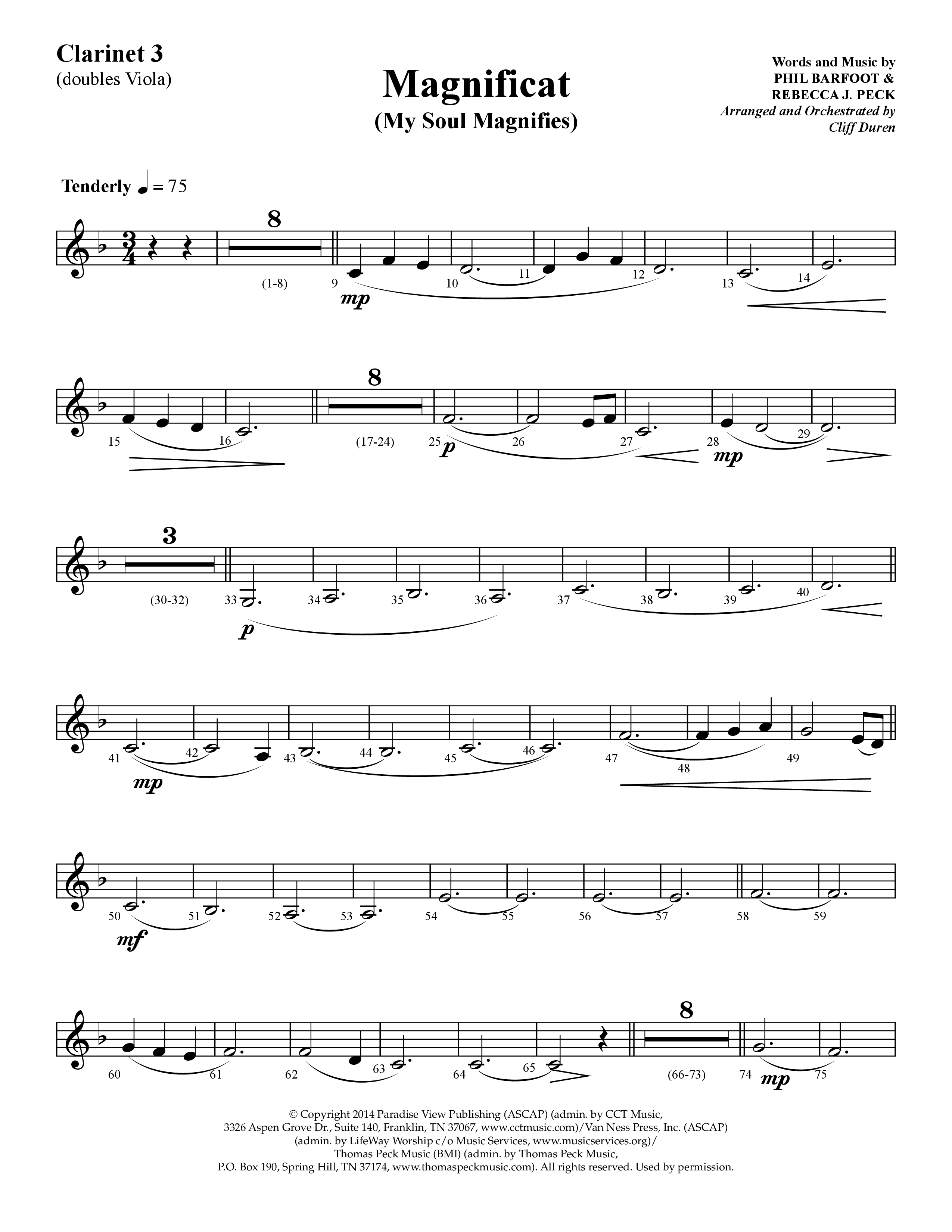 Magnificat (My Soul Magnifies) (Choral Anthem SATB) Clarinet 3 (Lifeway Choral / Arr. Cliff Duren)