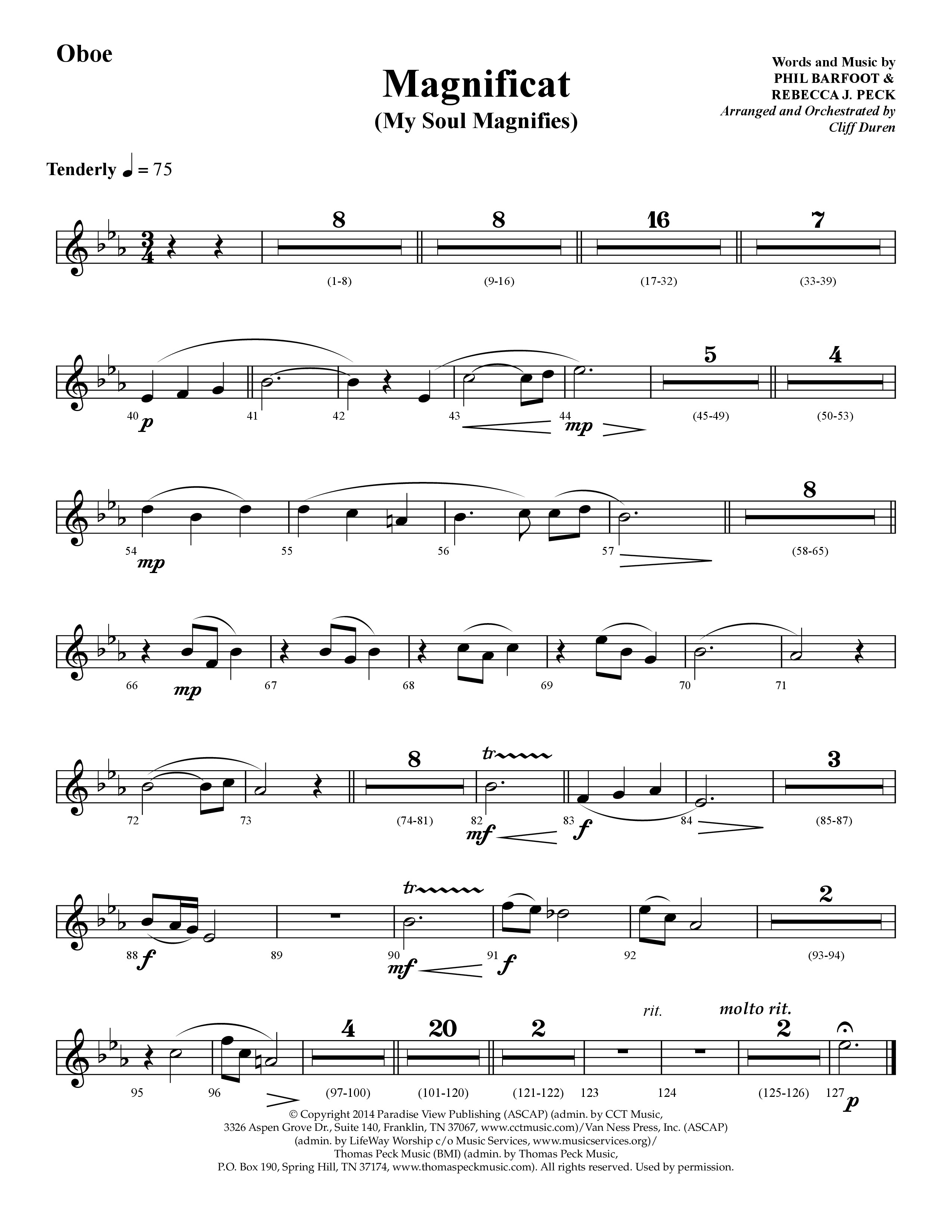 Magnificat (My Soul Magnifies) (Choral Anthem SATB) Oboe (Lifeway Choral / Arr. Cliff Duren)