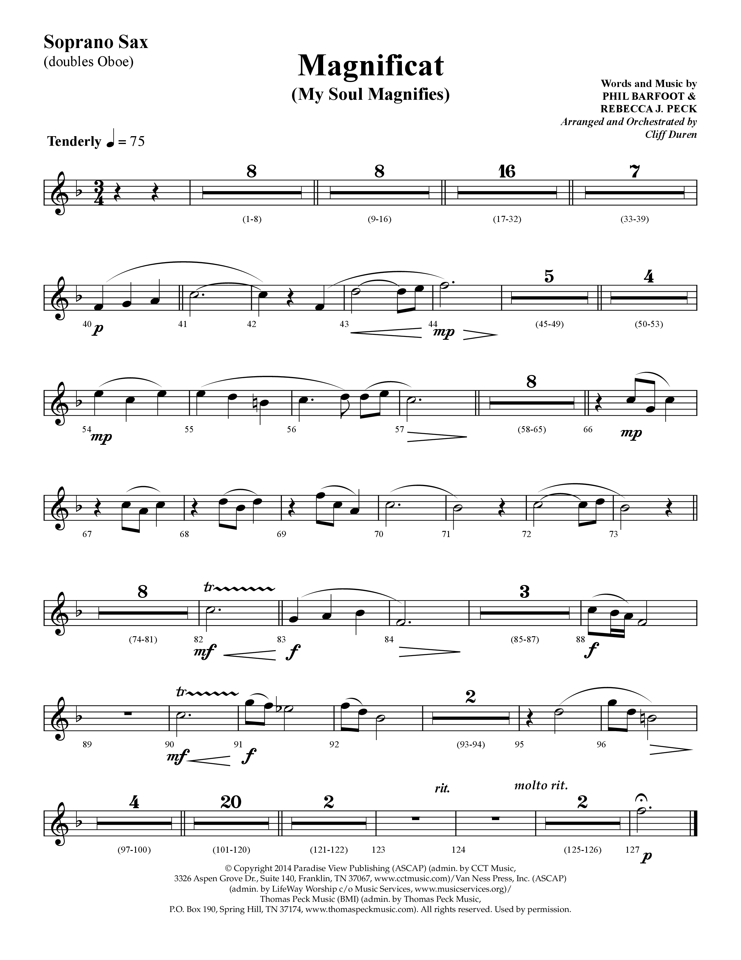 Magnificat (My Soul Magnifies) (Choral Anthem SATB) Soprano Sax (Lifeway Choral / Arr. Cliff Duren)
