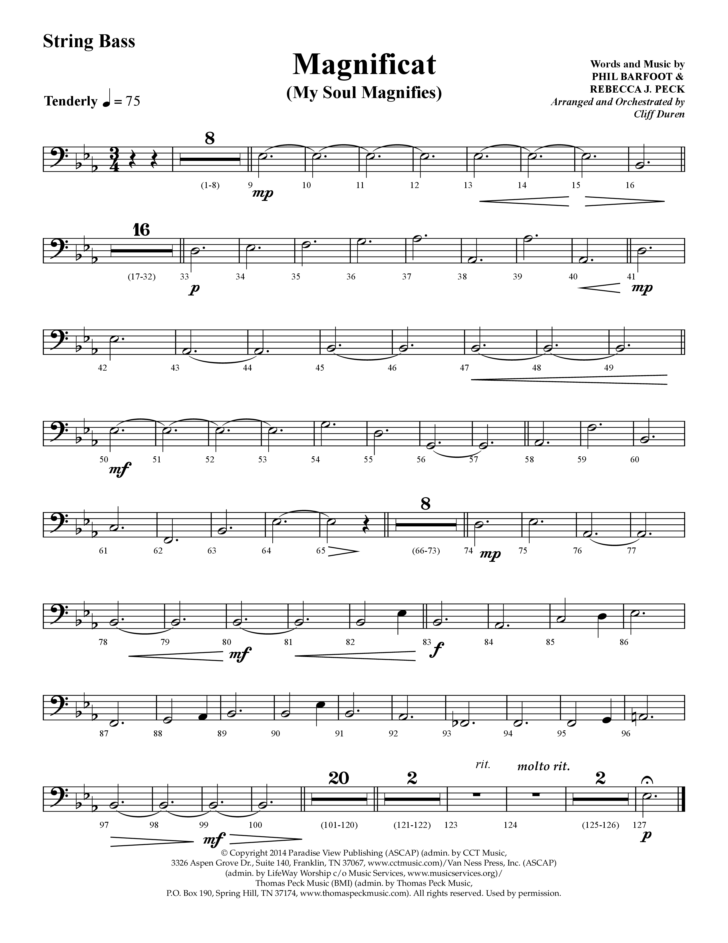 Magnificat (My Soul Magnifies) (Choral Anthem SATB) String Bass (Lifeway Choral / Arr. Cliff Duren)