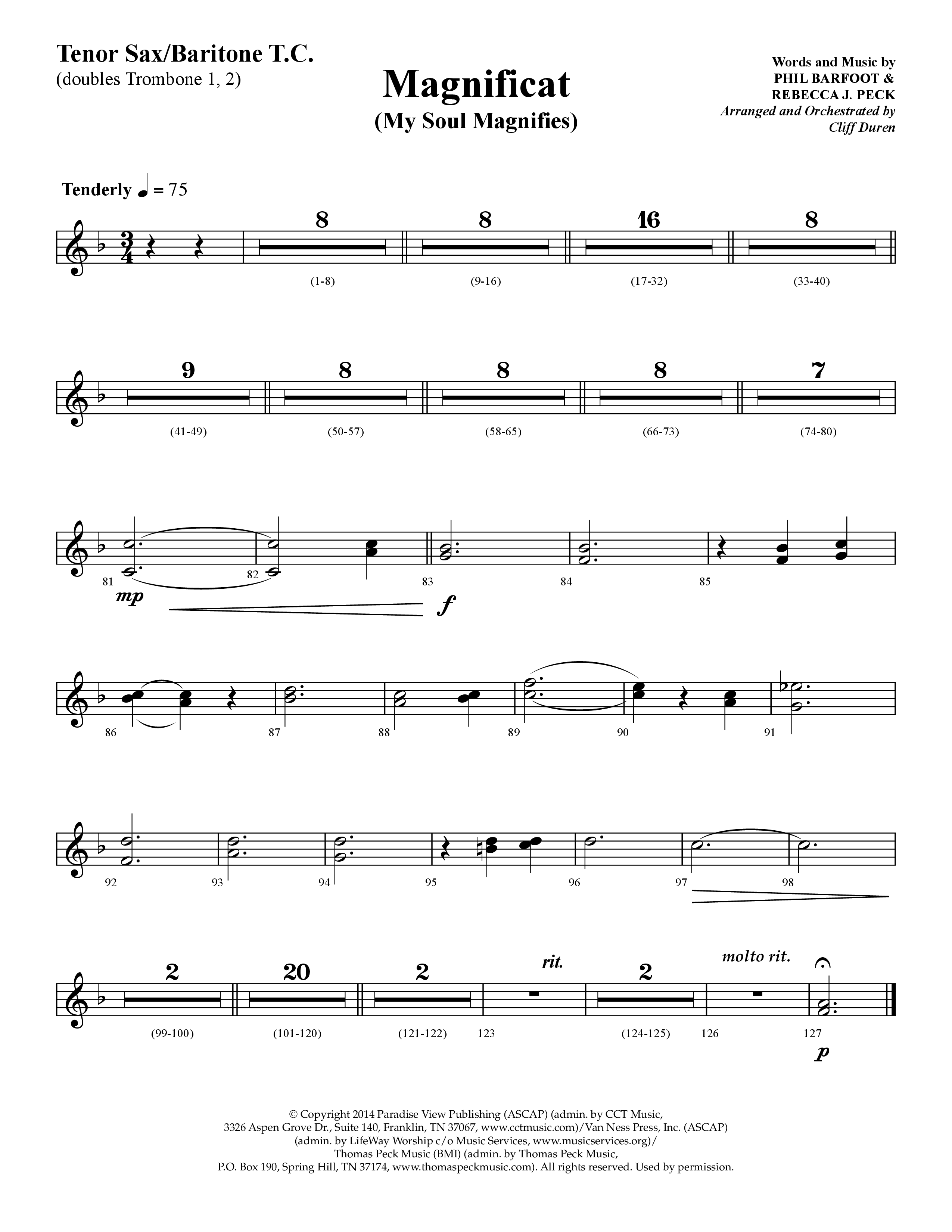 Magnificat (My Soul Magnifies) (Choral Anthem SATB) Tenor Sax/Baritone T.C. (Lifeway Choral / Arr. Cliff Duren)
