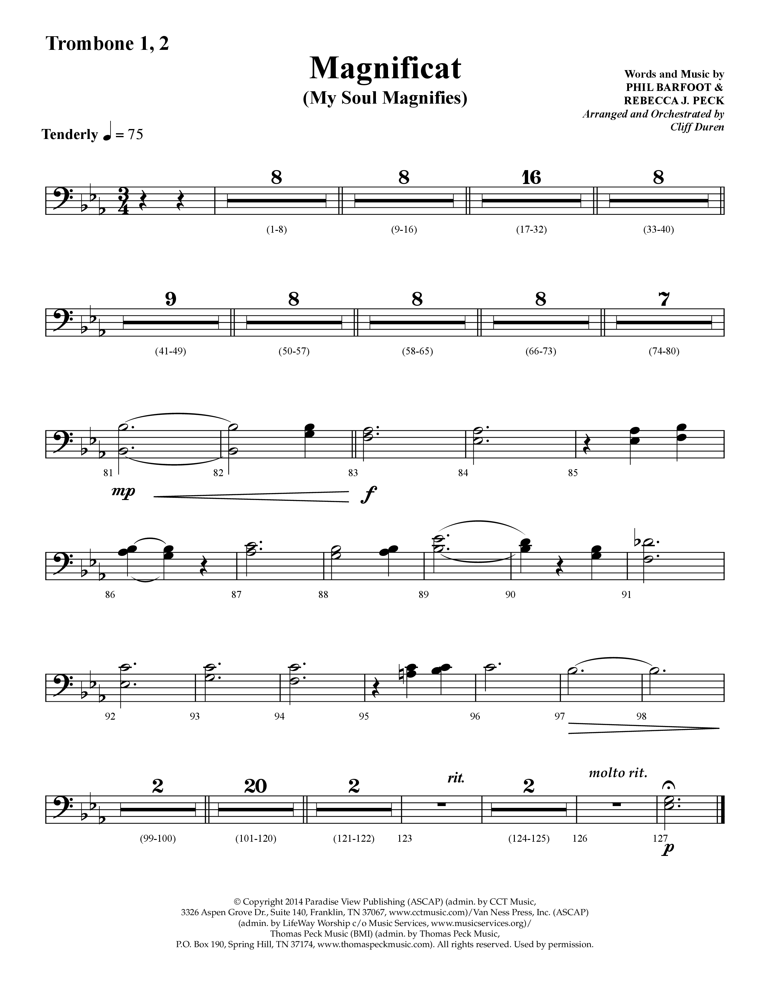 Magnificat (My Soul Magnifies) (Choral Anthem SATB) Trombone 1/2 (Lifeway Choral / Arr. Cliff Duren)