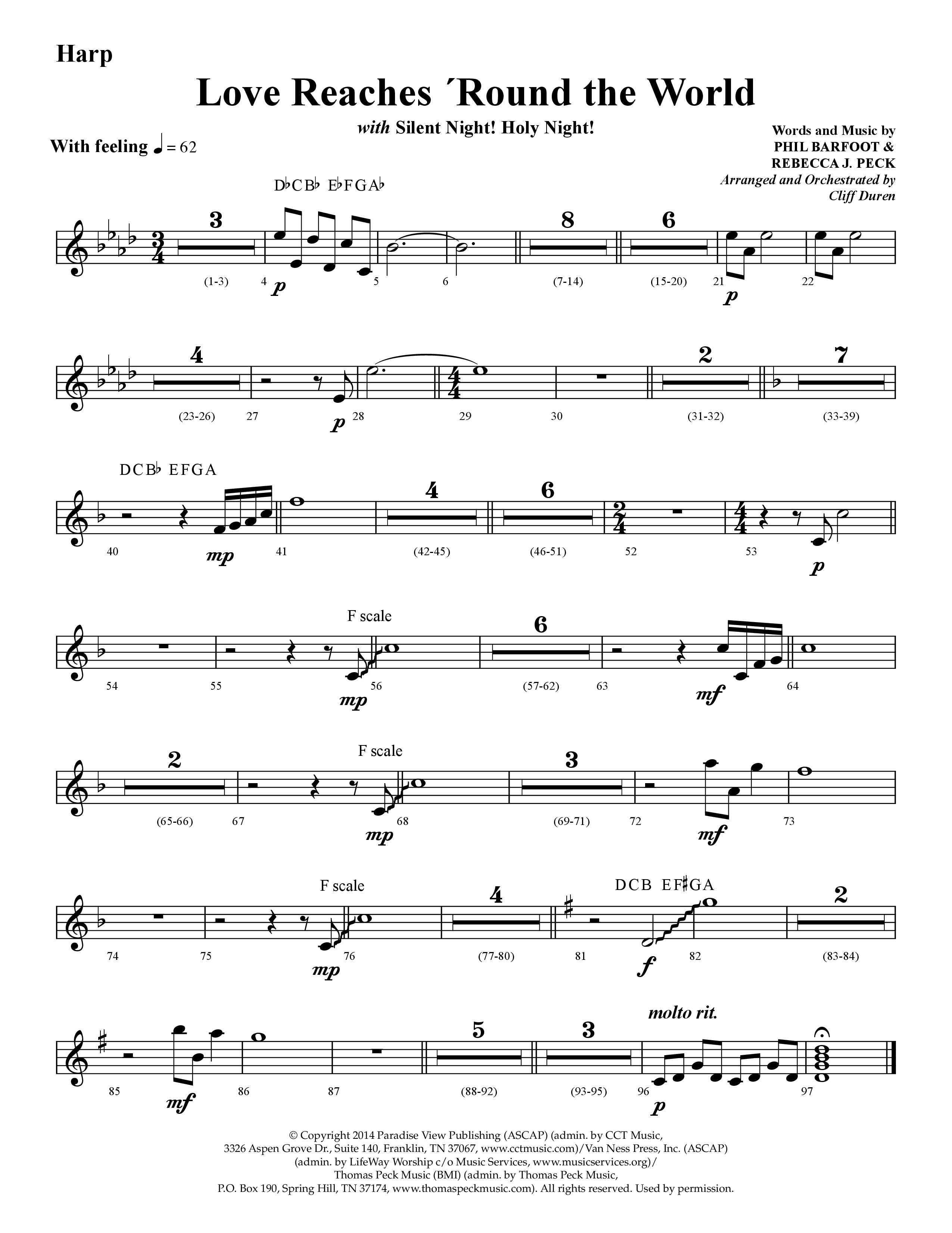 Love Reaches 'Round the World (with Silent Night! Holy Night!) (Choral Anthem SATB) Harp (Lifeway Choral / Arr. Cliff Duren)