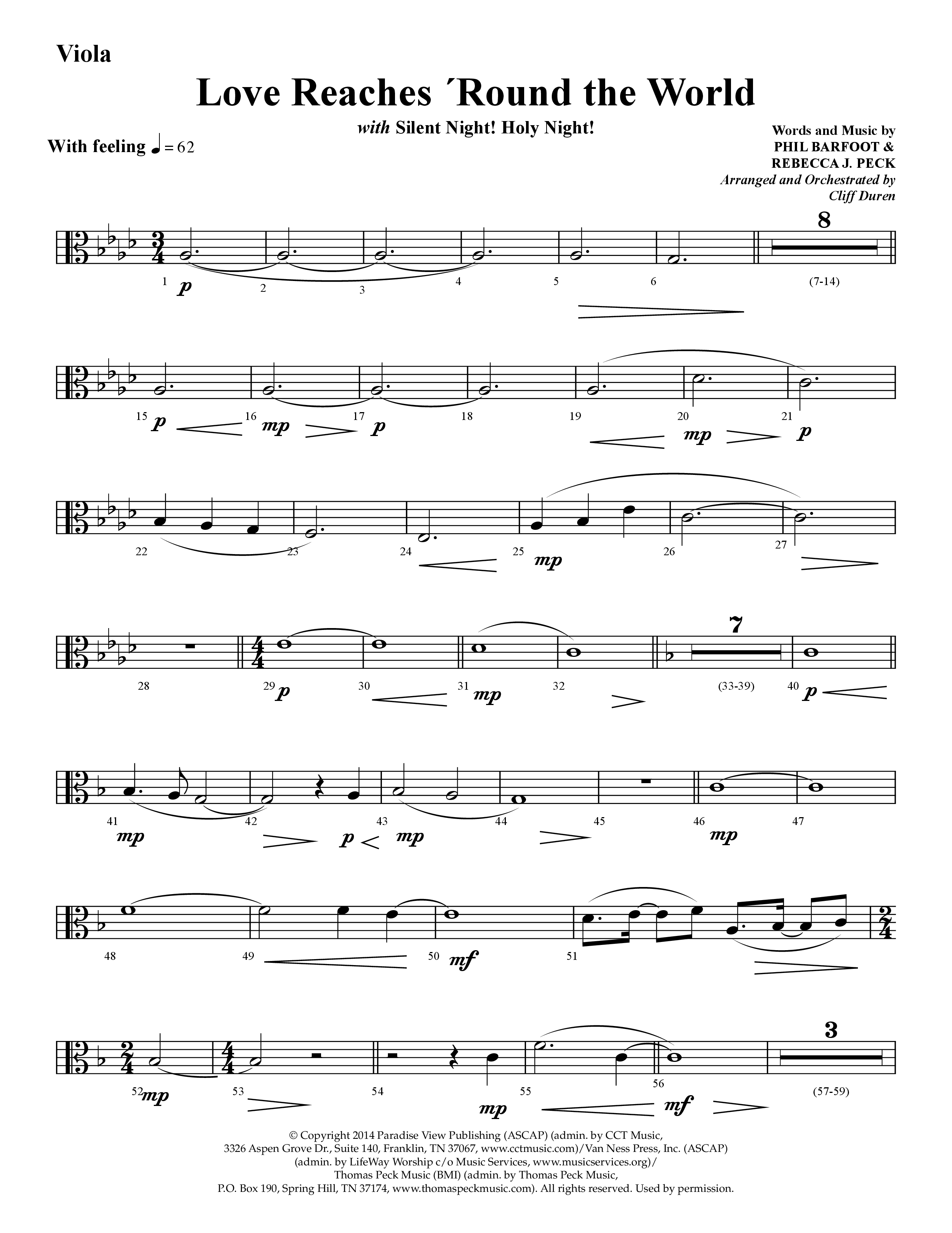 Love Reaches 'Round the World (with Silent Night! Holy Night!) (Choral Anthem SATB) Viola (Lifeway Choral / Arr. Cliff Duren)