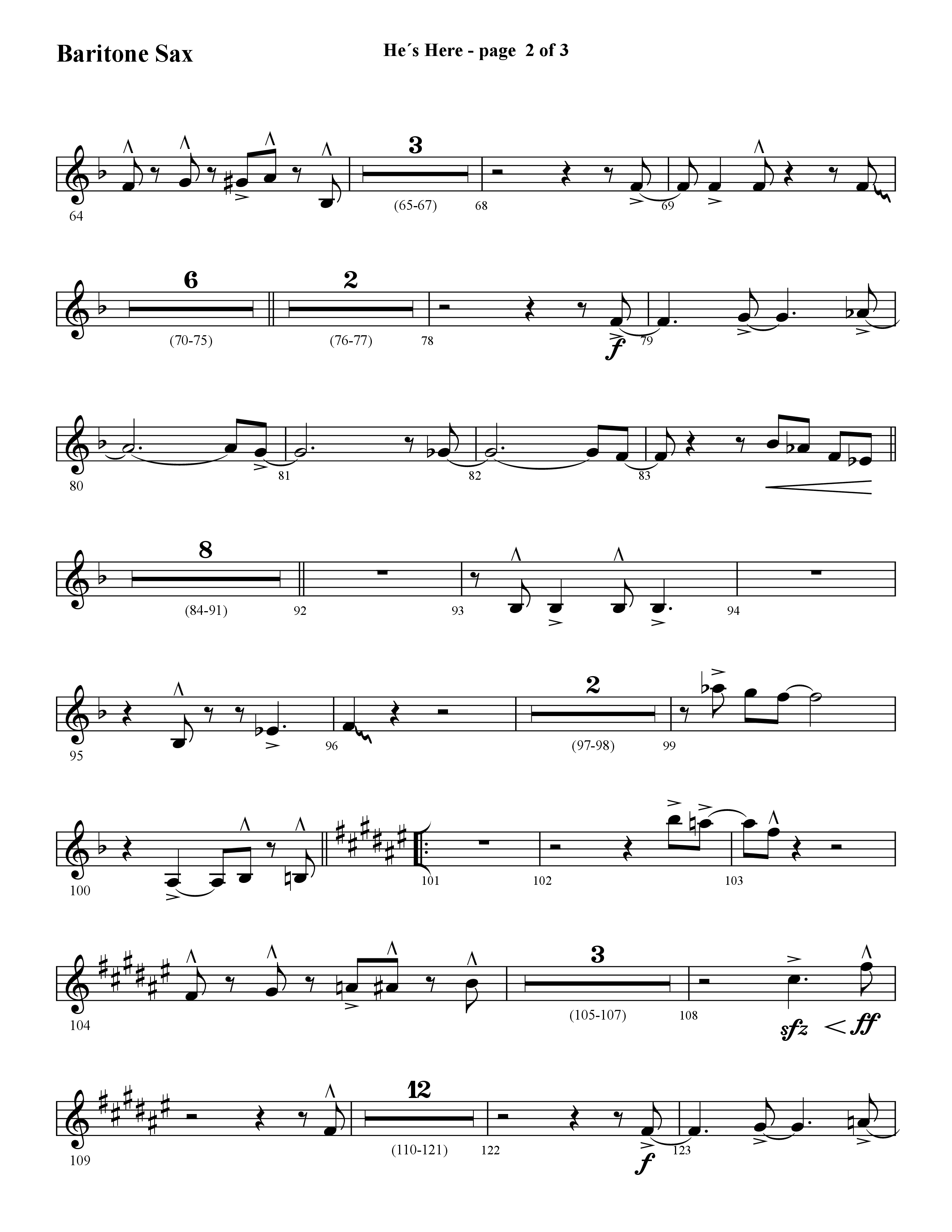 He's Here (Choral Anthem SATB) Bari Sax (Lifeway Choral / Arr. Cliff Duren)