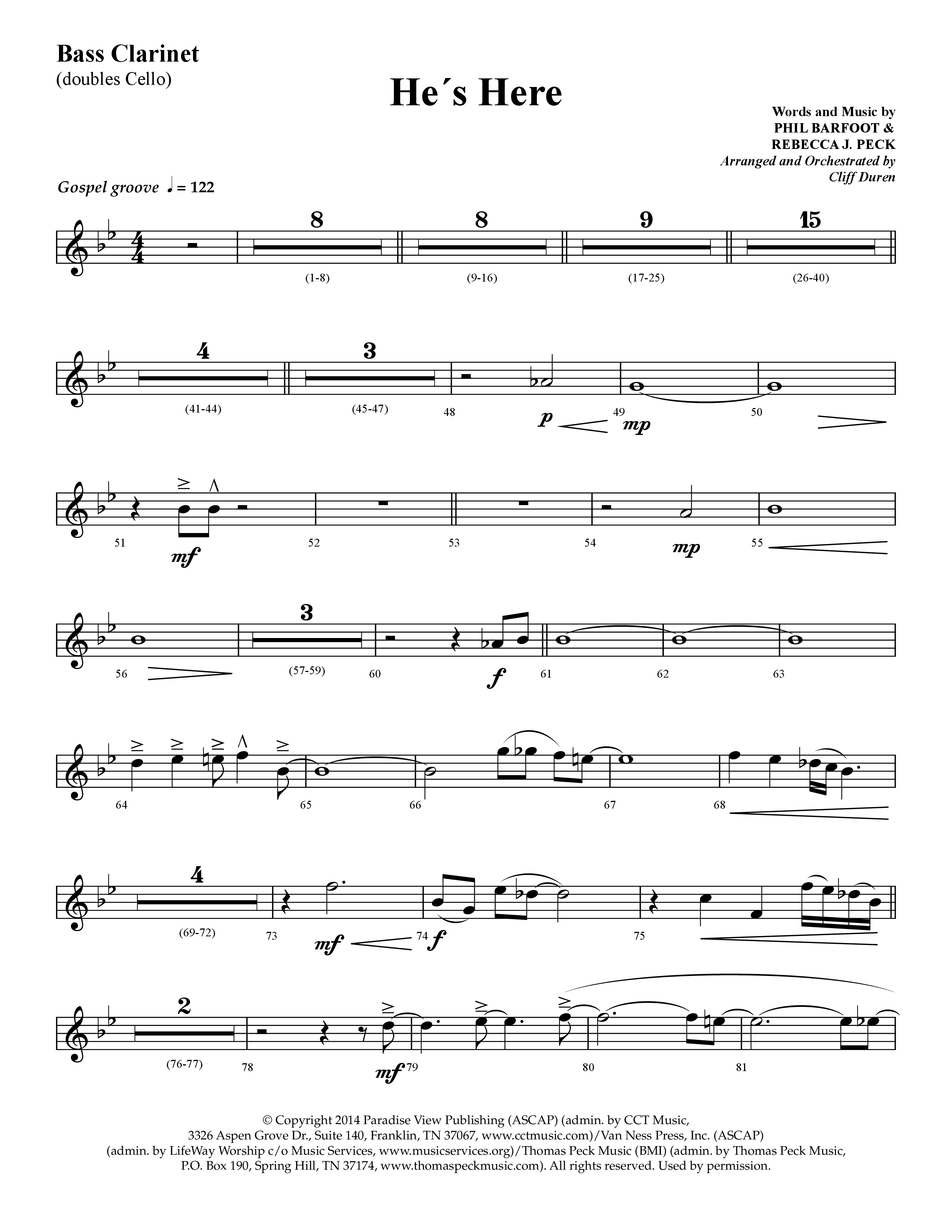 He's Here (Choral Anthem SATB) Bass Clarinet (Lifeway Choral / Arr. Cliff Duren)