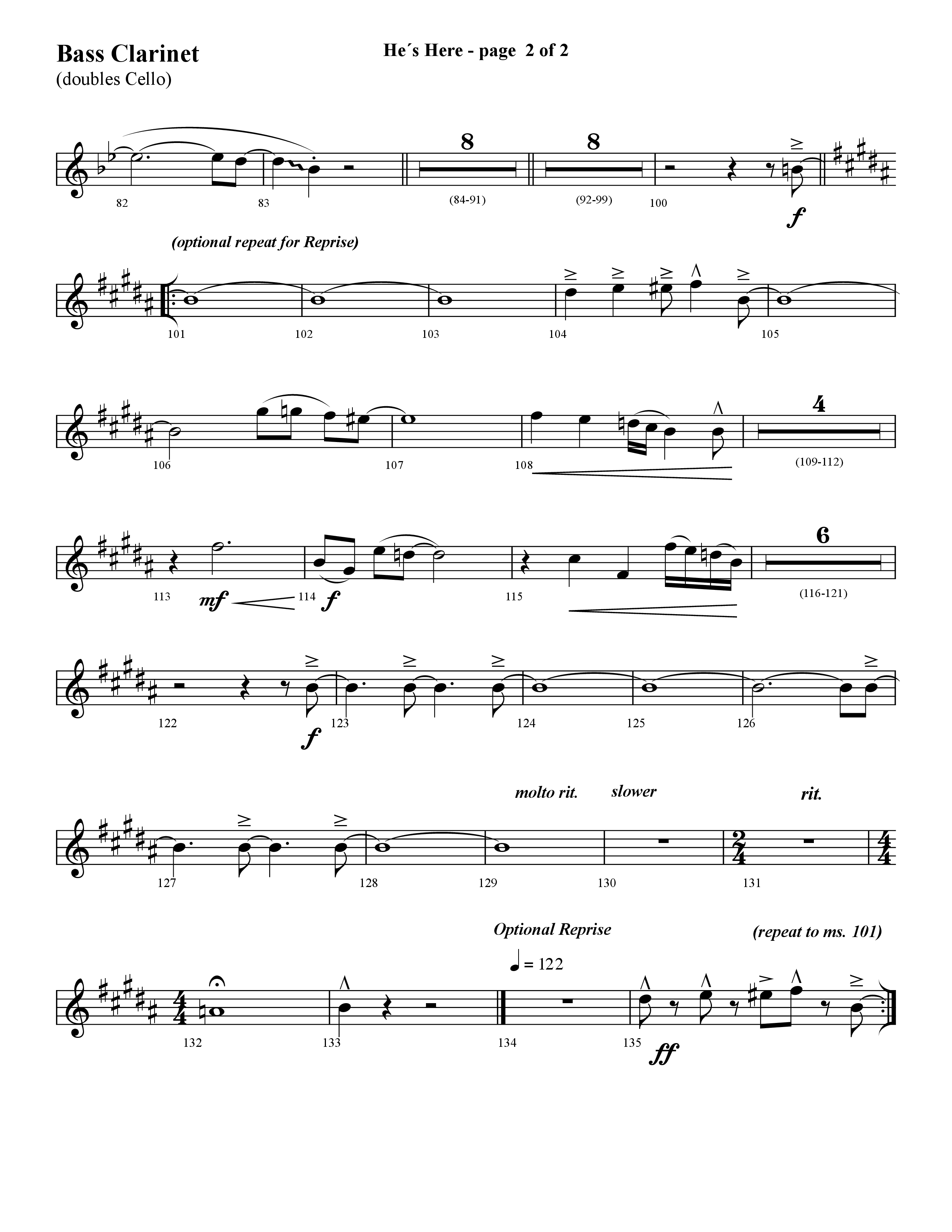 He's Here (Choral Anthem SATB) Bass Clarinet (Lifeway Choral / Arr. Cliff Duren)