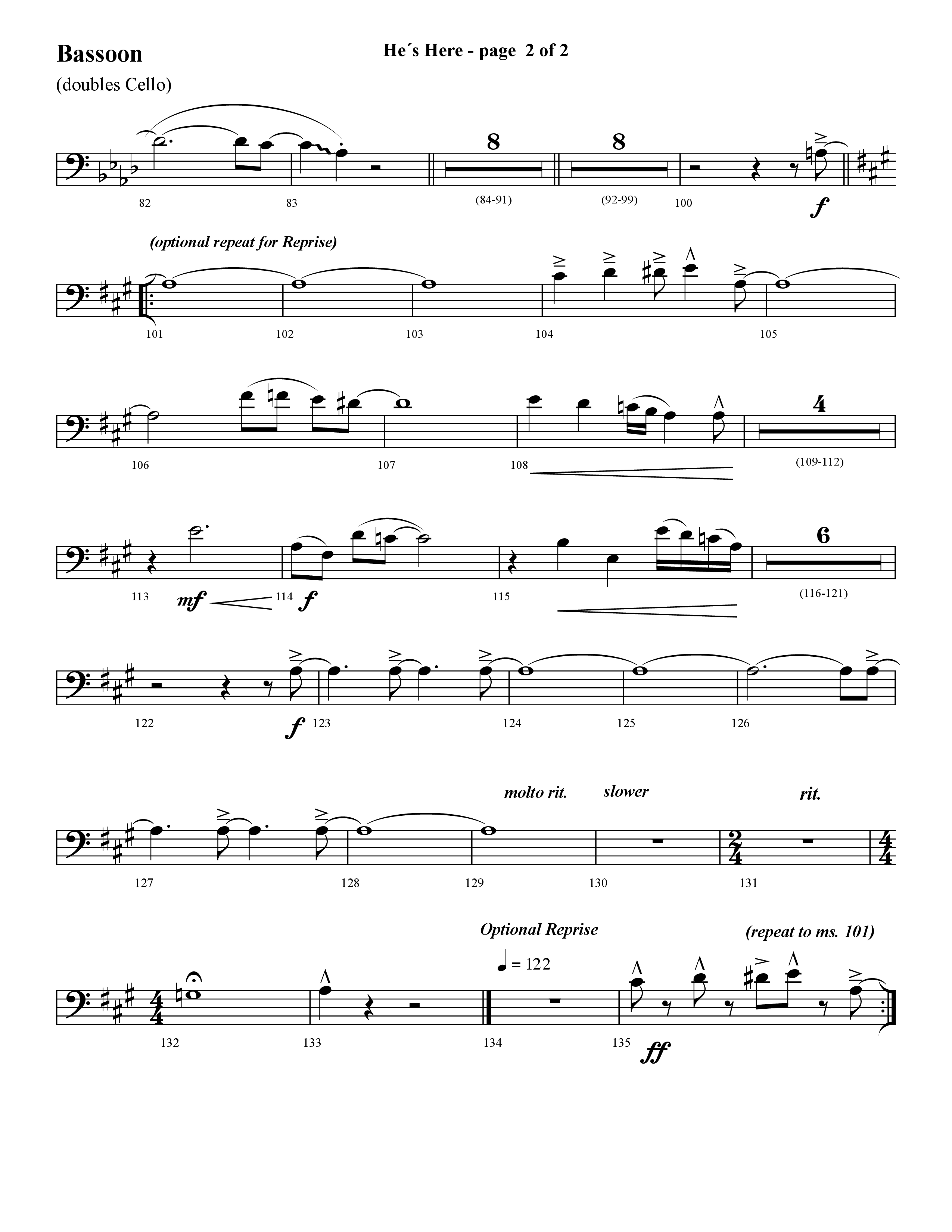 He's Here (Choral Anthem SATB) Bassoon (Lifeway Choral / Arr. Cliff Duren)