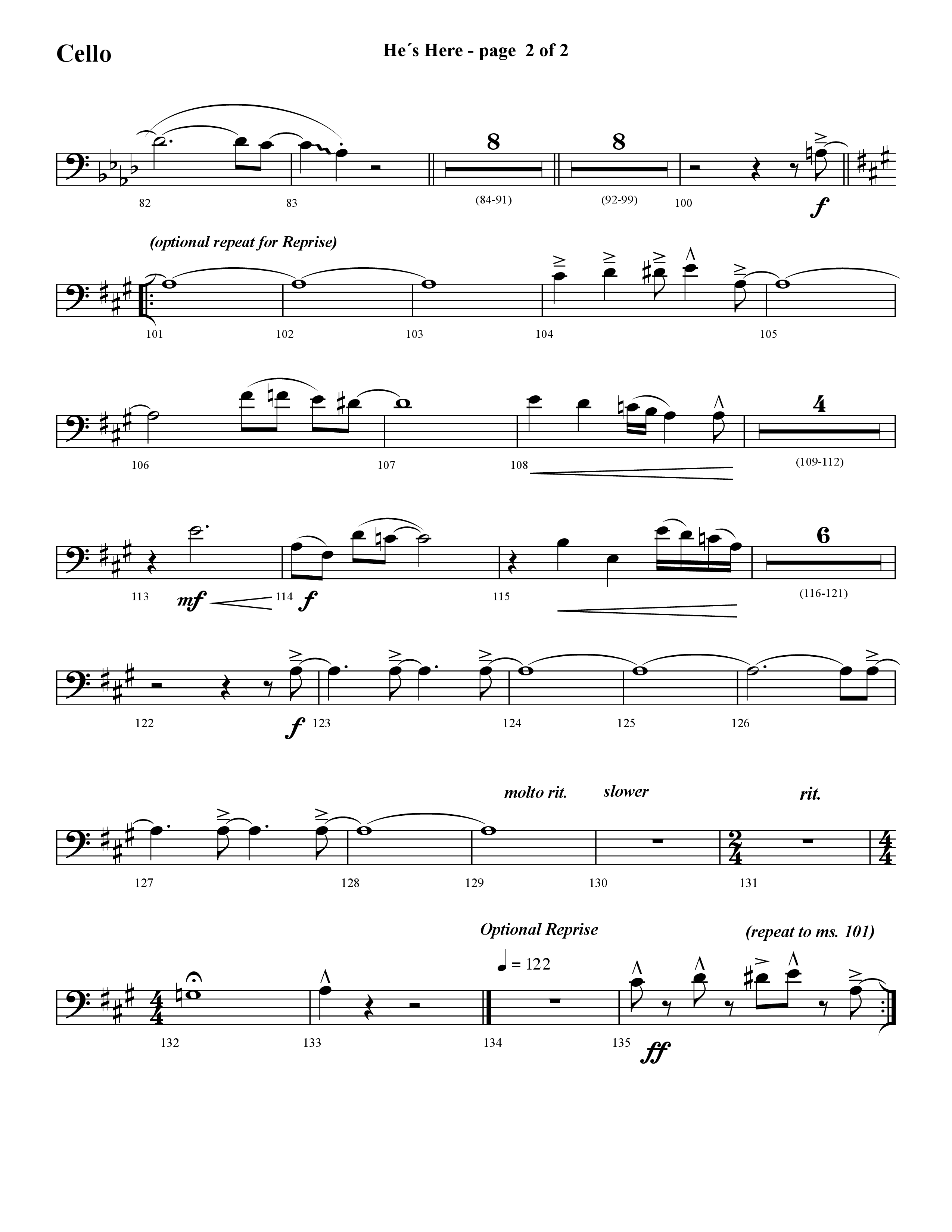 He's Here (Choral Anthem SATB) Cello (Lifeway Choral / Arr. Cliff Duren)