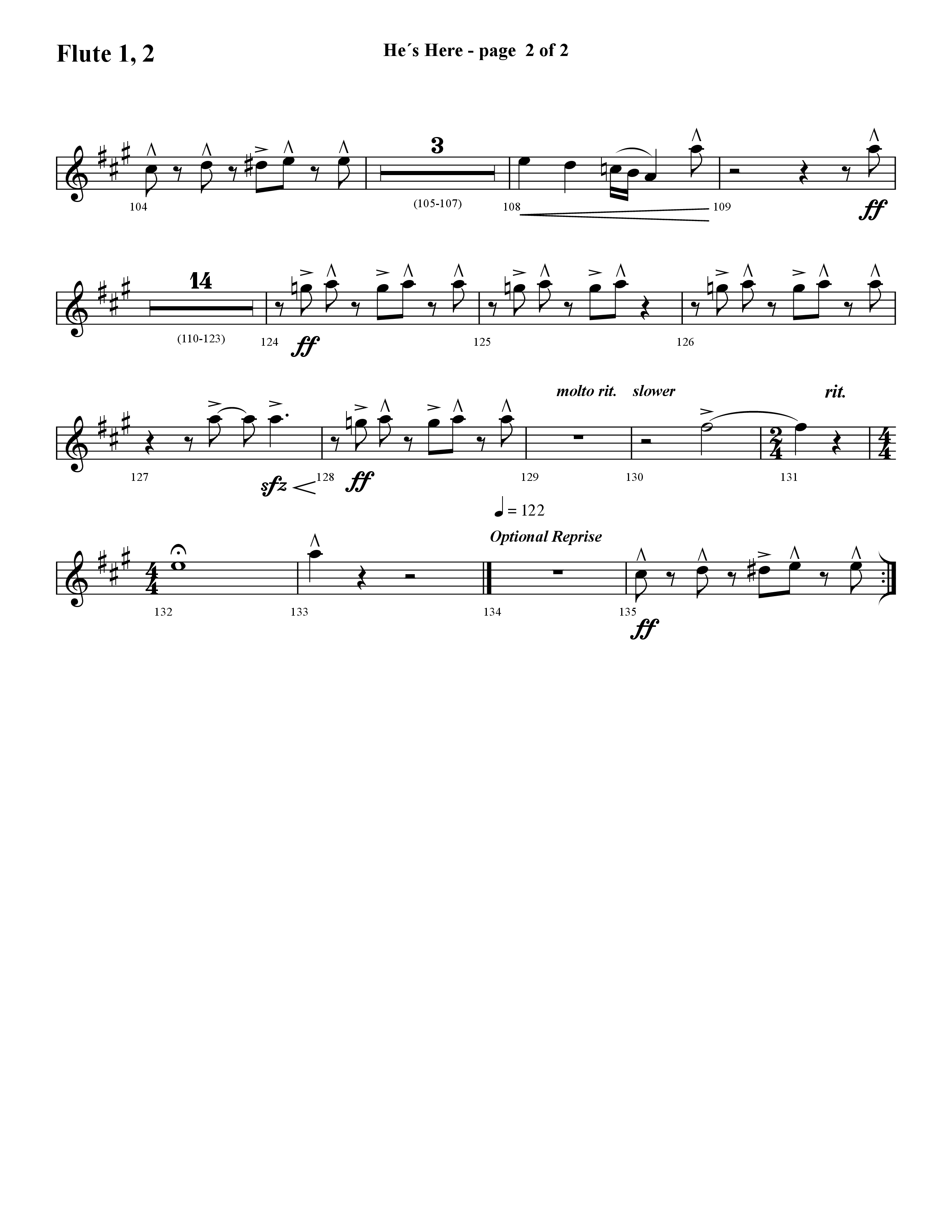 He's Here (Choral Anthem SATB) Flute 1/2 (Lifeway Choral / Arr. Cliff Duren)