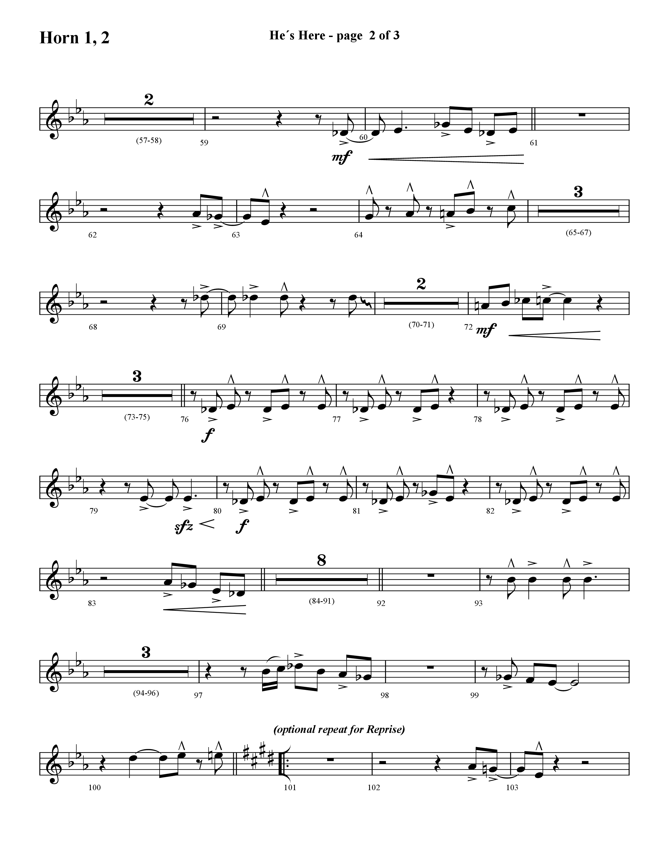 He's Here (Choral Anthem SATB) French Horn 1/2 (Lifeway Choral / Arr. Cliff Duren)