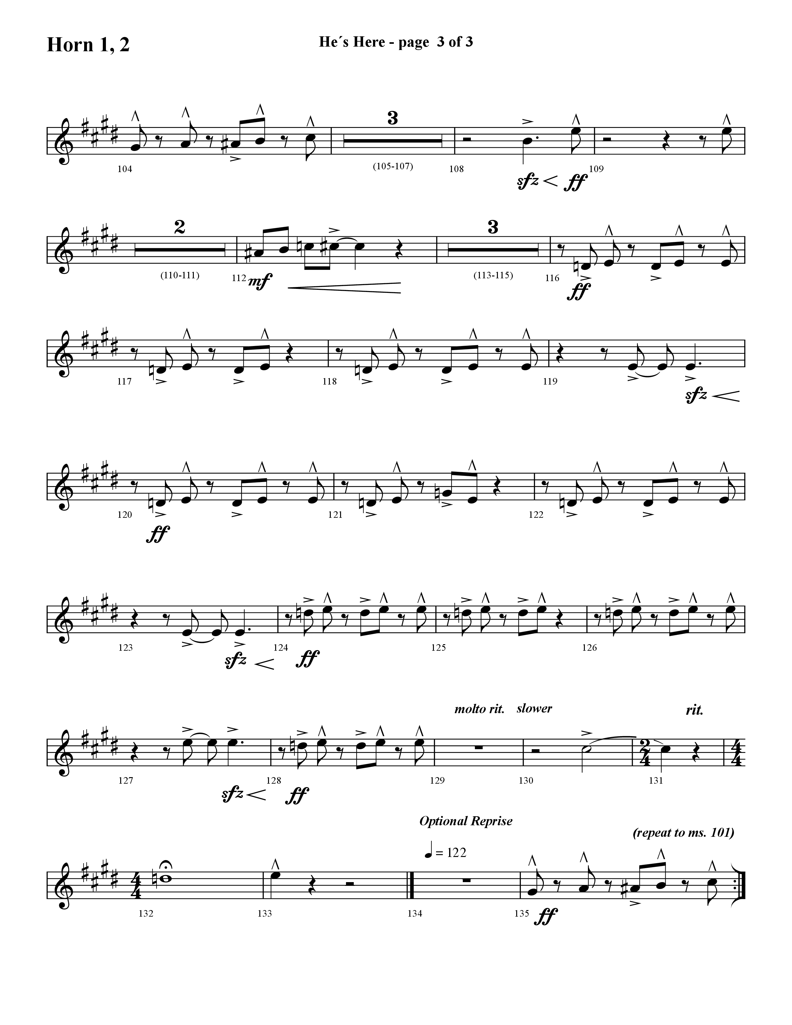 He's Here (Choral Anthem SATB) French Horn 1/2 (Lifeway Choral / Arr. Cliff Duren)