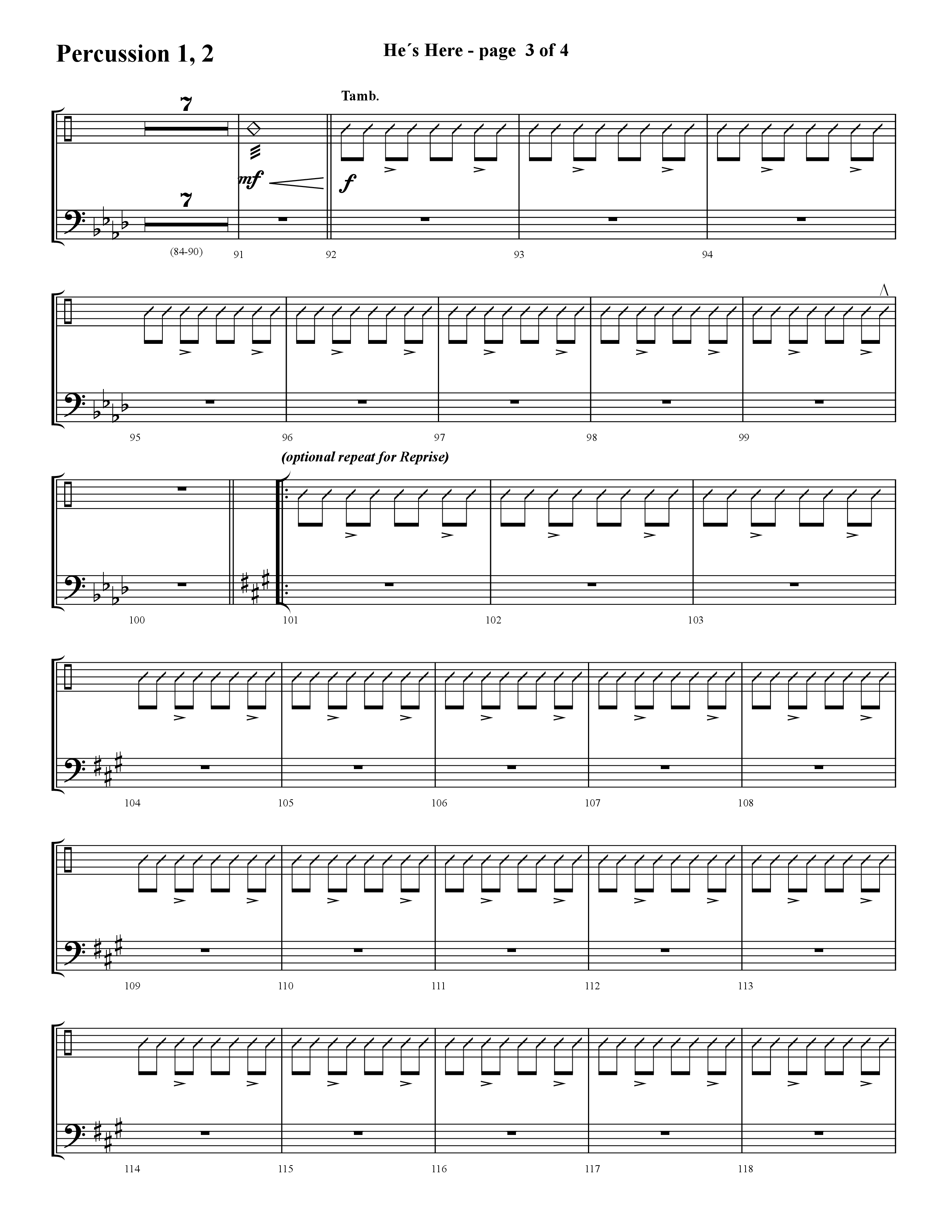 He's Here (Choral Anthem SATB) Percussion 1/2 (Lifeway Choral / Arr. Cliff Duren)