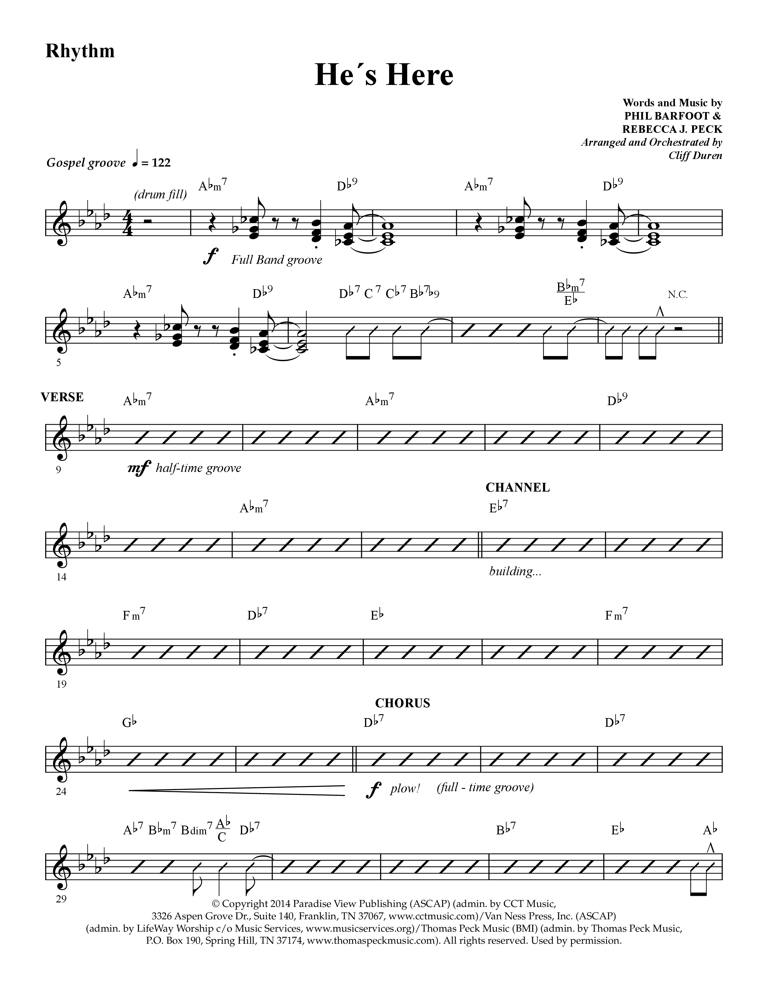 He's Here (Choral Anthem SATB) Rhythm Chart (Lifeway Choral / Arr. Cliff Duren)