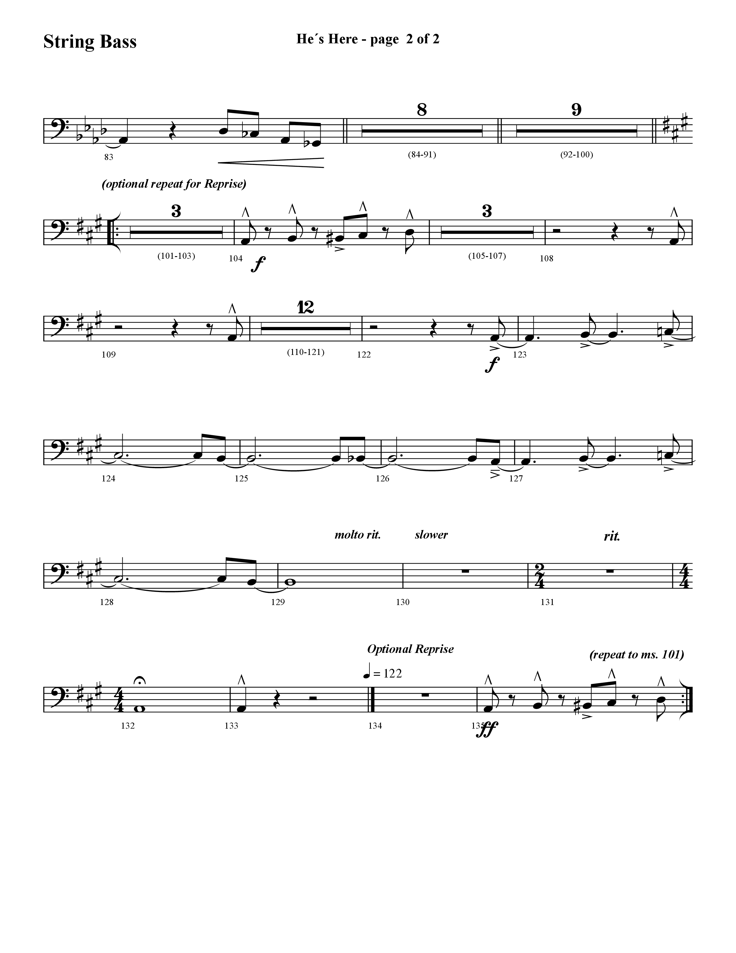 He's Here (Choral Anthem SATB) String Bass (Lifeway Choral / Arr. Cliff Duren)