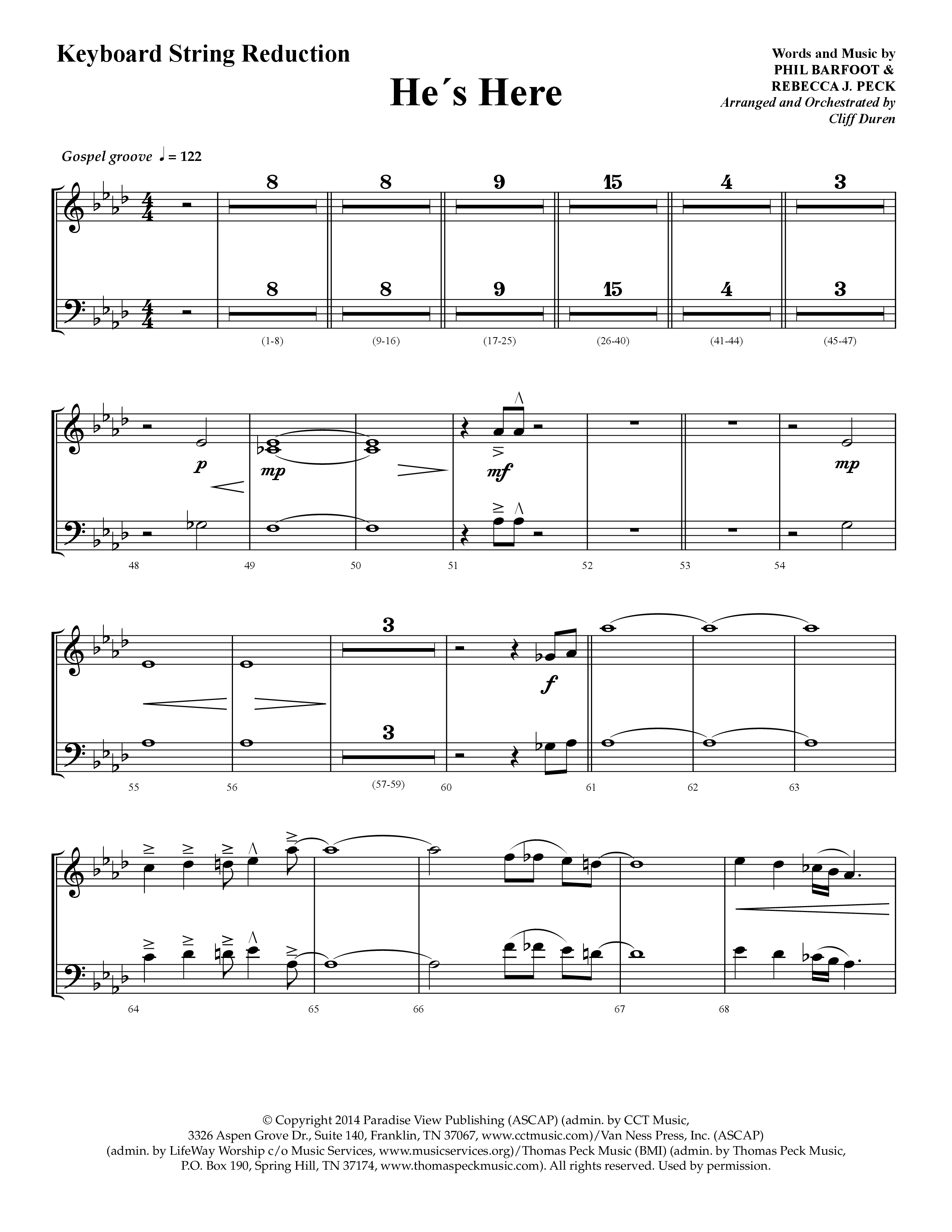 He's Here (Choral Anthem SATB) String Reduction (Lifeway Choral / Arr. Cliff Duren)