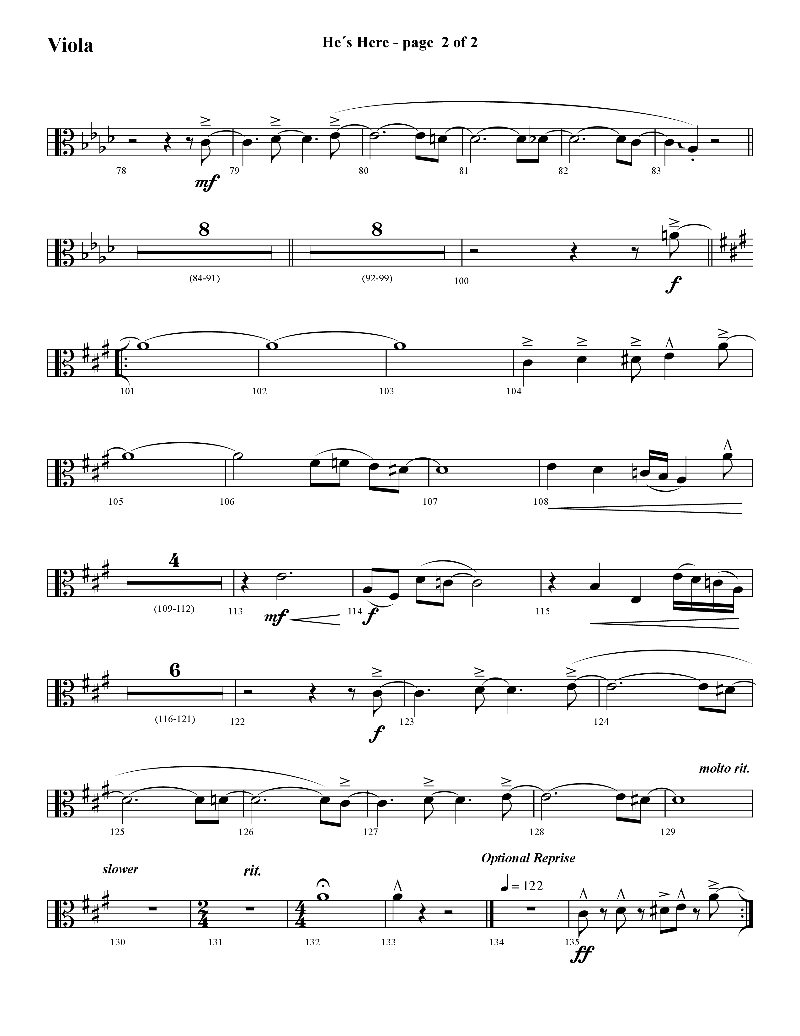 He's Here (Choral Anthem SATB) Viola (Lifeway Choral / Arr. Cliff Duren)