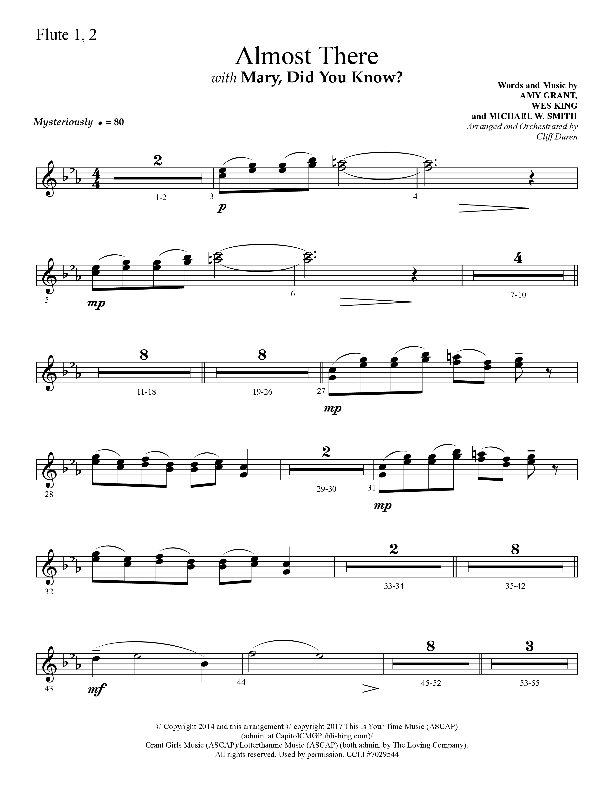 Almost There (with Mary Did You Know) (Choral Anthem SATB) Flute 1/2 (Lifeway Choral / Arr. Cliff Duren)