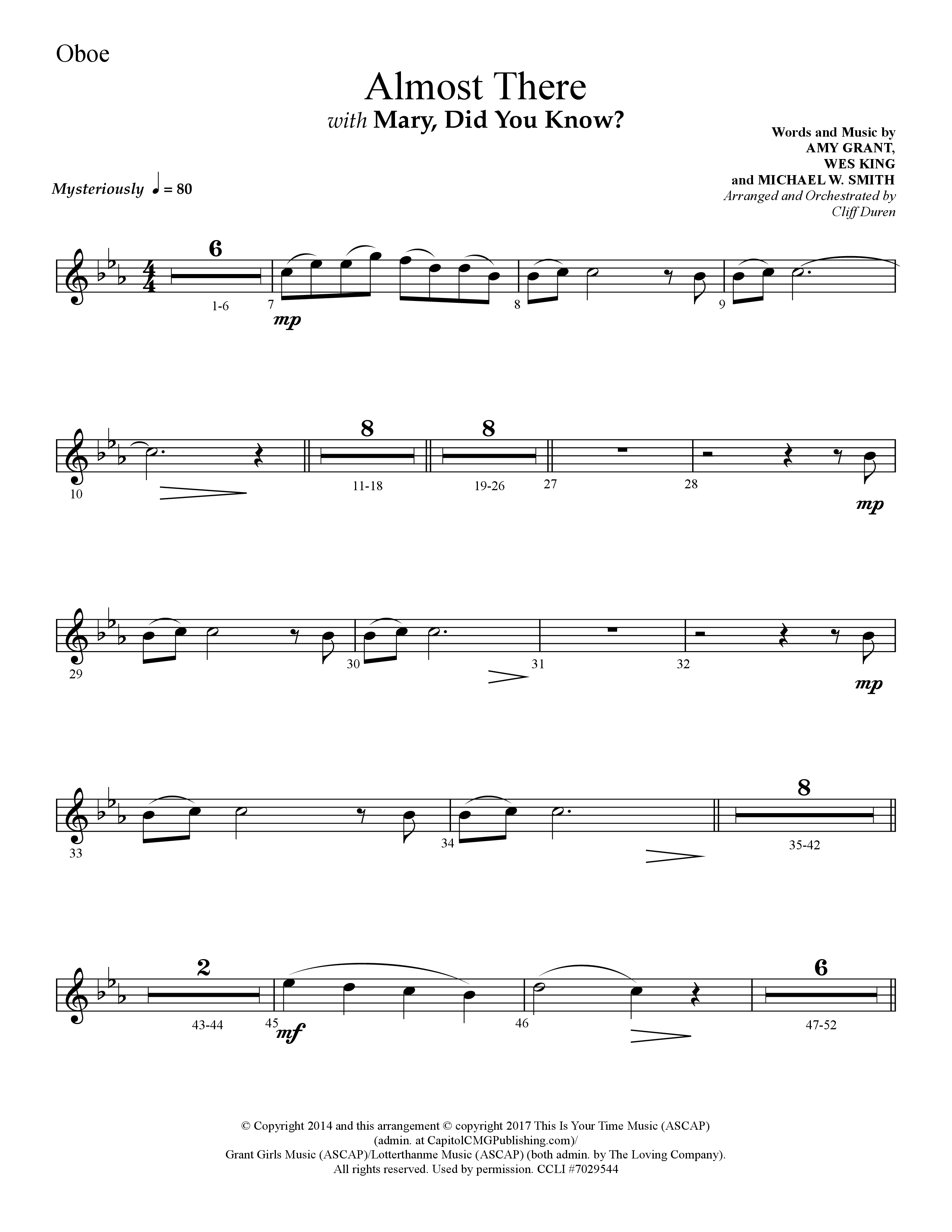 Almost There (with Mary Did You Know) (Choral Anthem SATB) Oboe (Lifeway Choral / Arr. Cliff Duren)