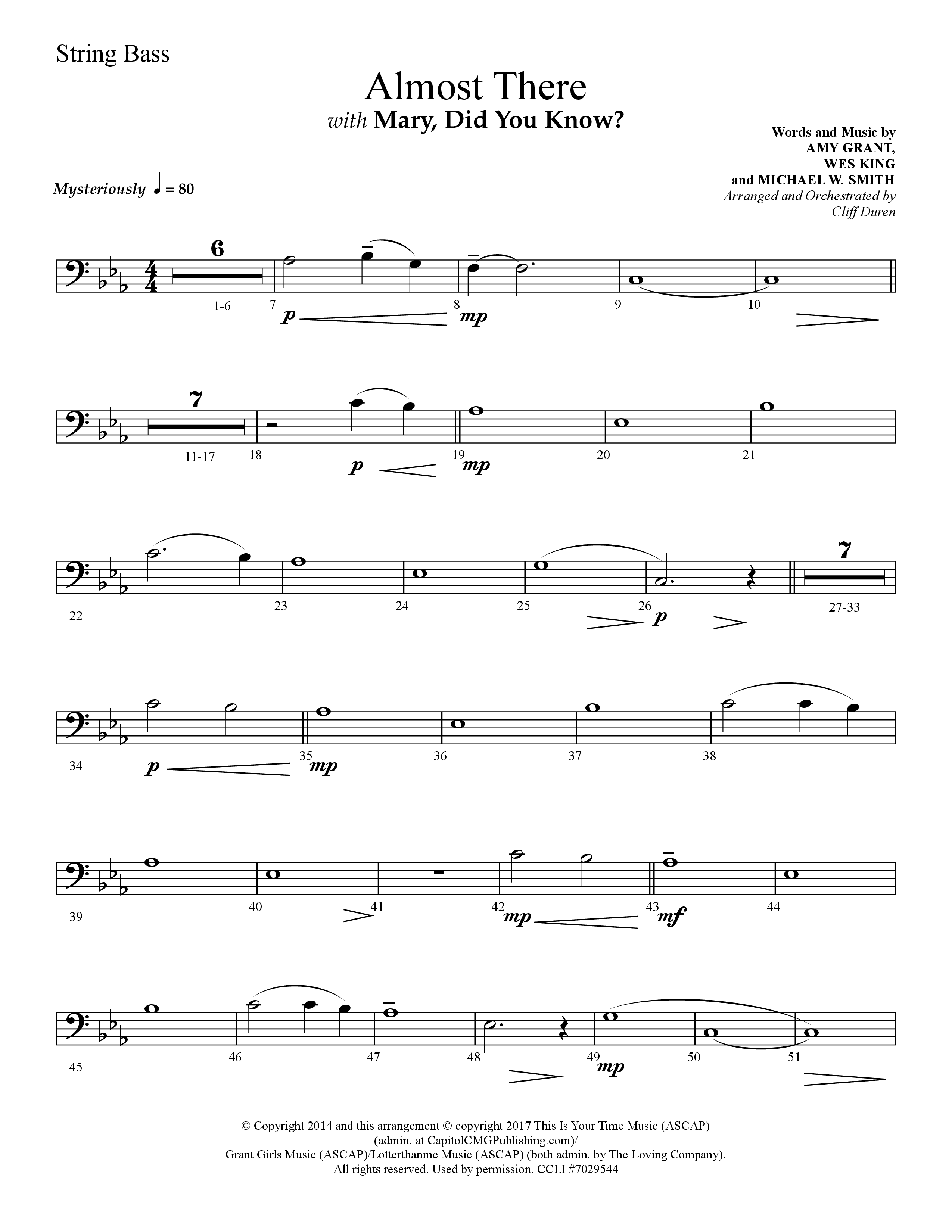 Almost There (with Mary Did You Know) (Choral Anthem SATB) String Bass (Lifeway Choral / Arr. Cliff Duren)