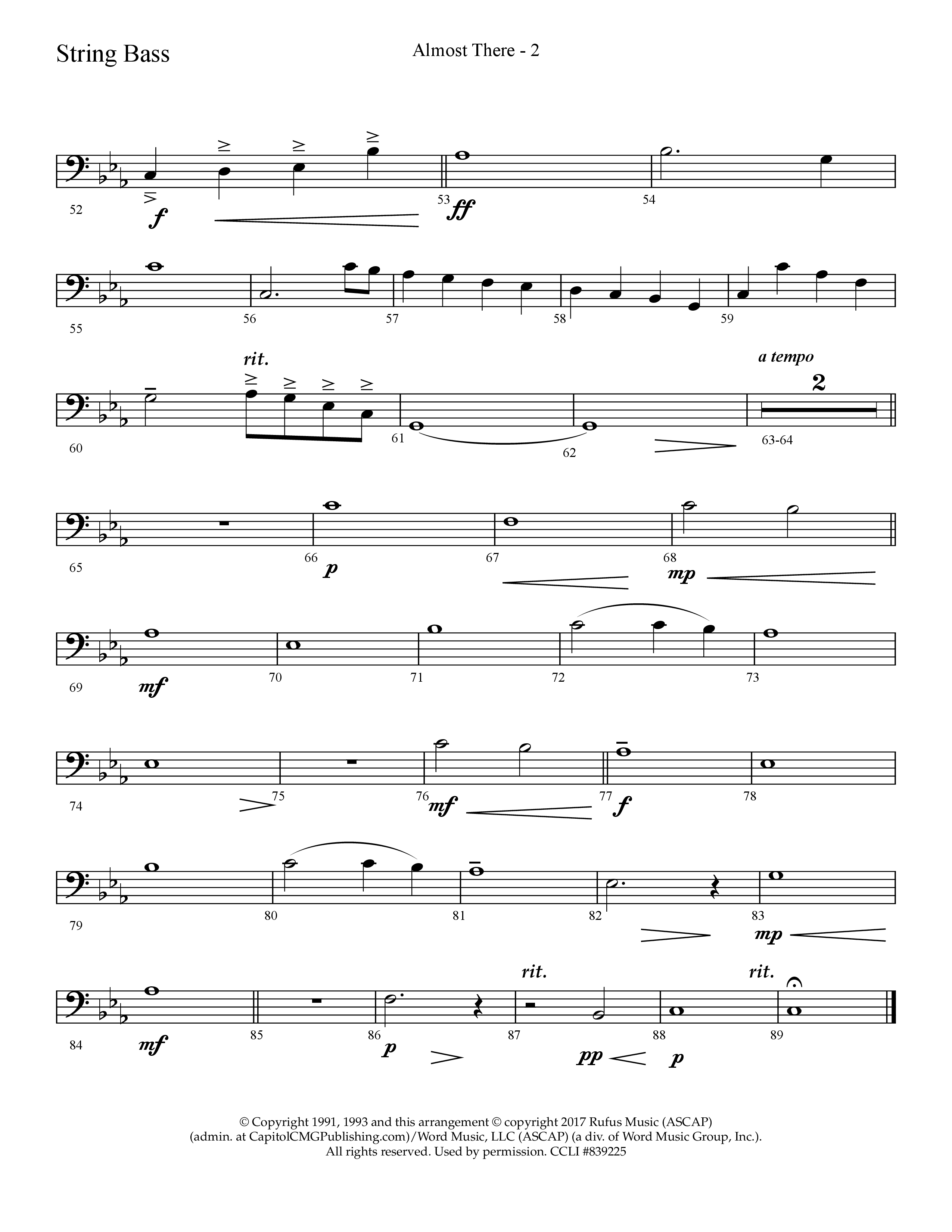 Almost There (with Mary Did You Know) (Choral Anthem SATB) String Bass (Lifeway Choral / Arr. Cliff Duren)