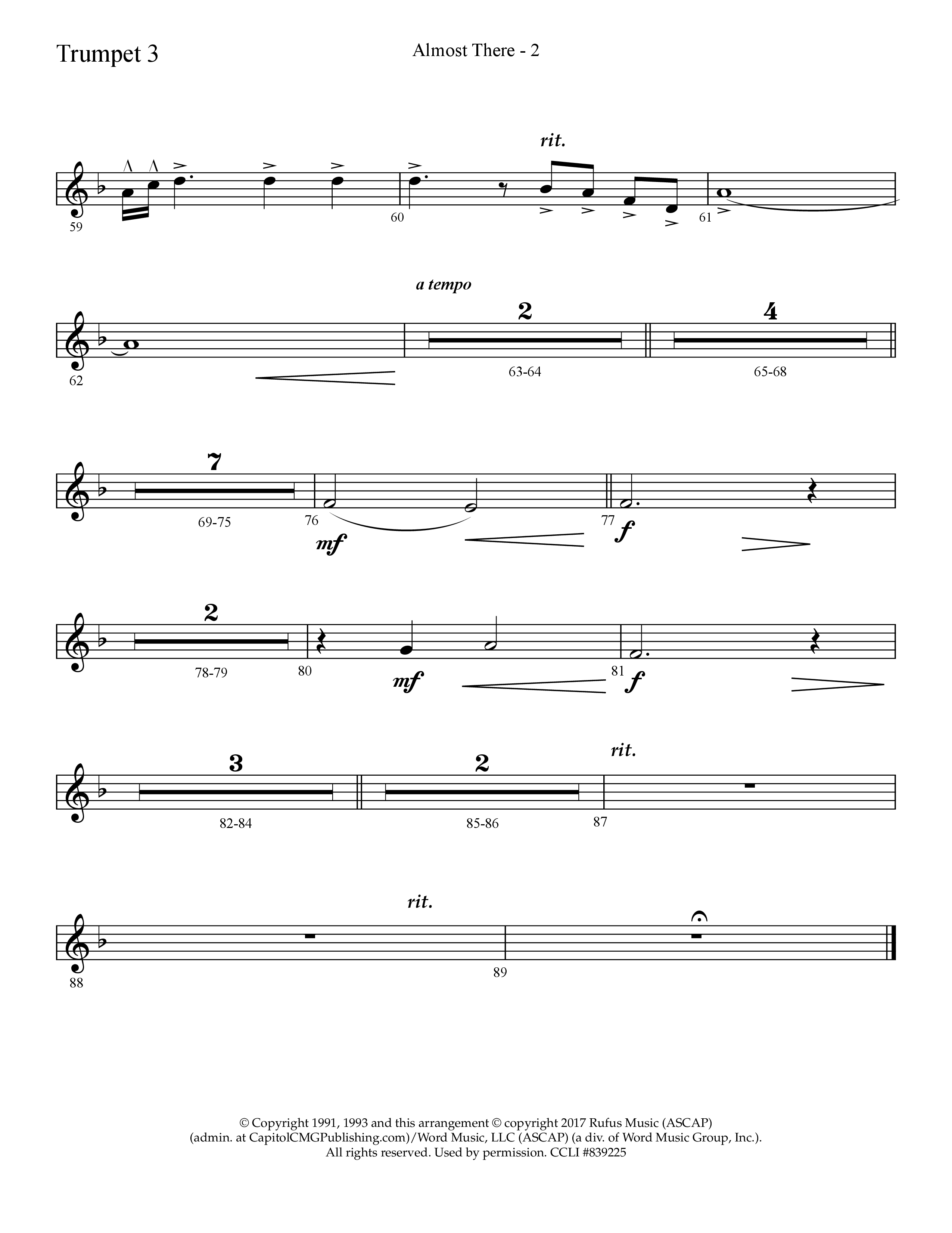 Almost There (with Mary Did You Know) (Choral Anthem SATB) Trumpet 3 (Lifeway Choral / Arr. Cliff Duren)