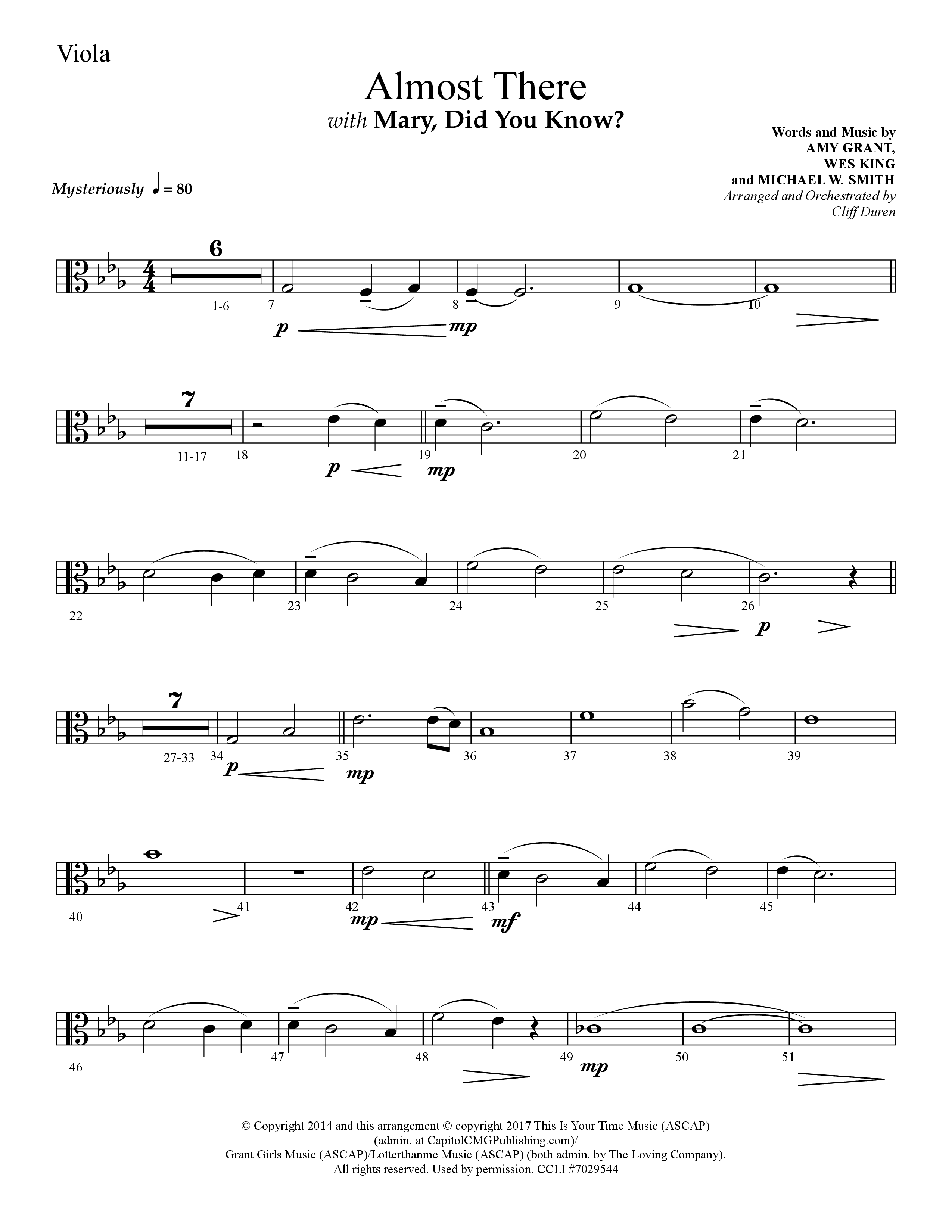 Almost There (with Mary Did You Know) (Choral Anthem SATB) Viola (Lifeway Choral / Arr. Cliff Duren)