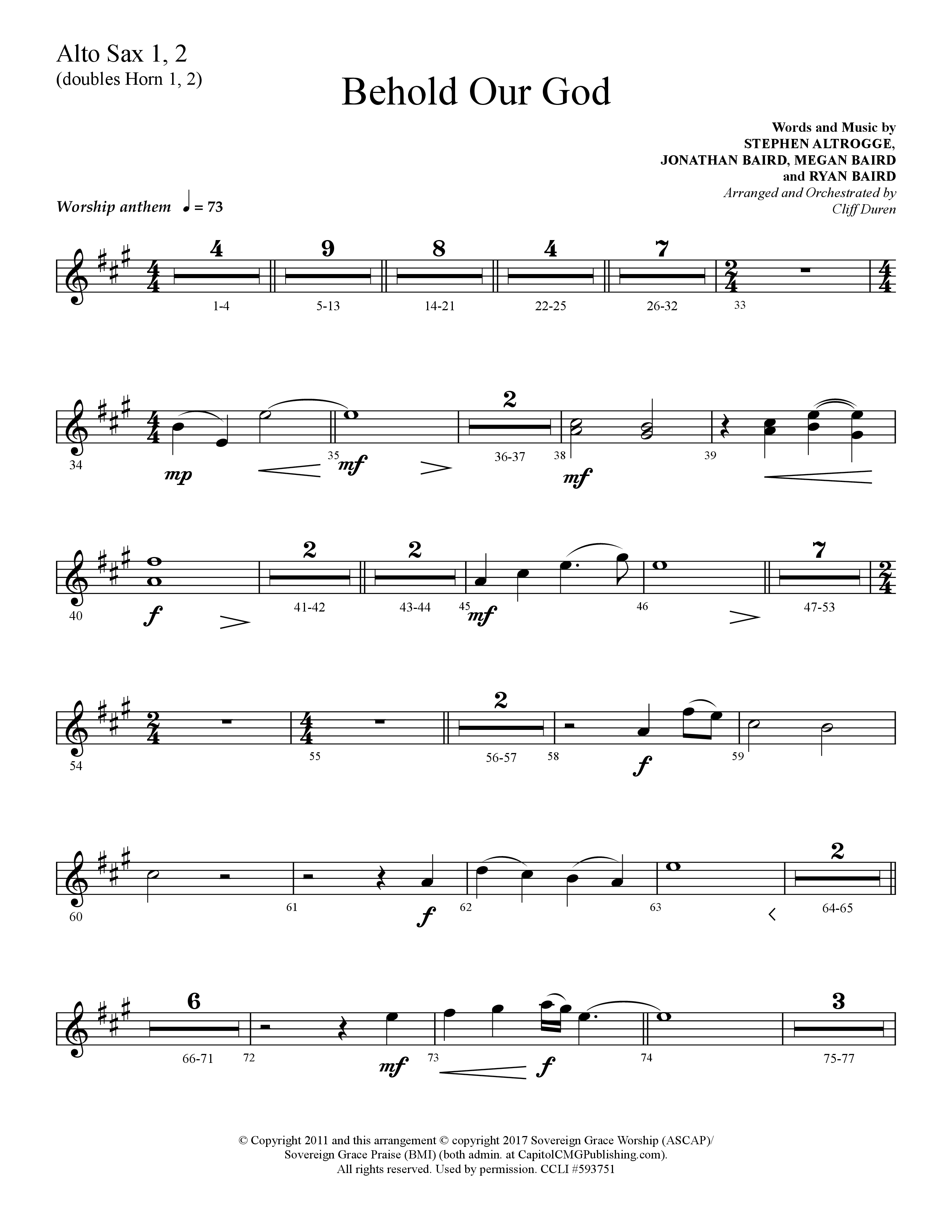 Behold Our God (Choral Anthem SATB) Alto Sax 1/2 (Lifeway Choral / Arr. Cliff Duren)