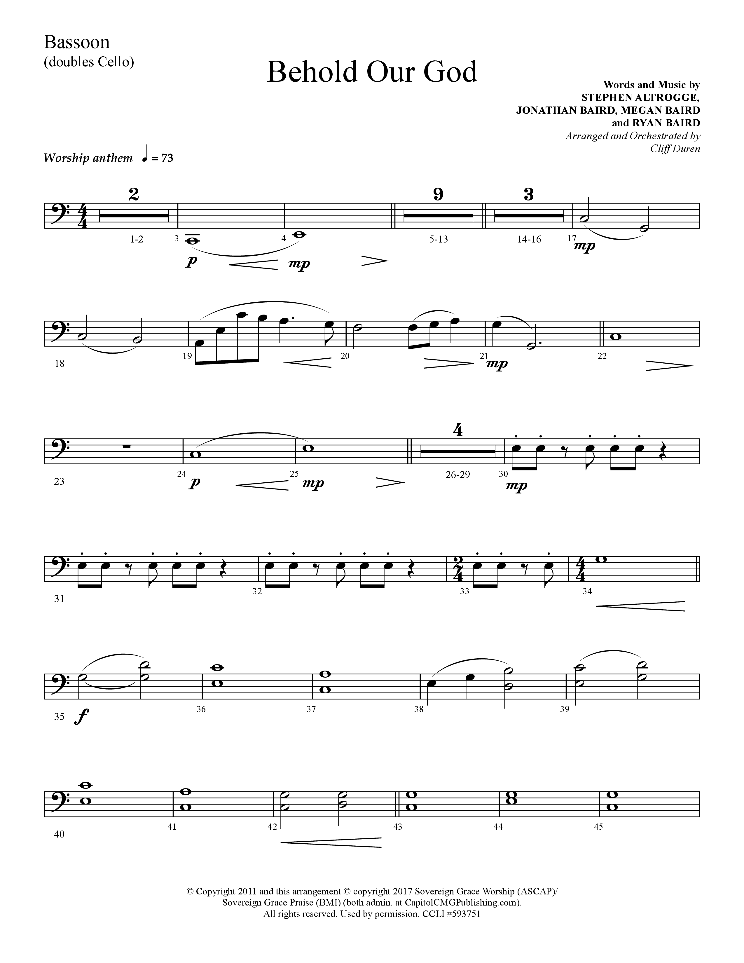 Behold Our God (Choral Anthem SATB) Bassoon (Lifeway Choral / Arr. Cliff Duren)