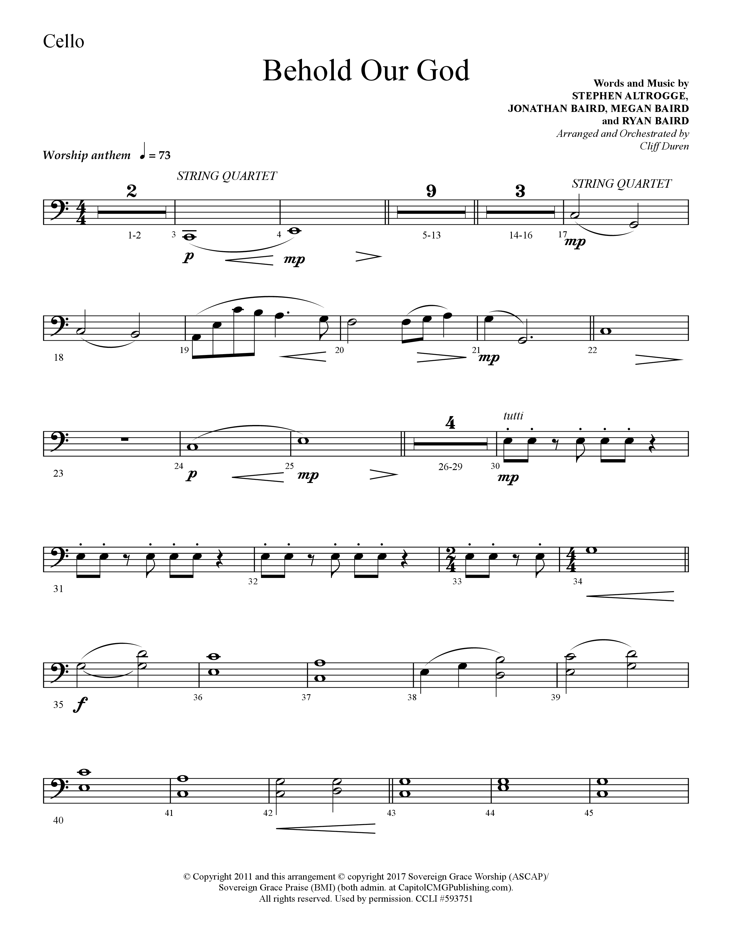 Behold Our God (Choral Anthem SATB) Cello (Lifeway Choral / Arr. Cliff Duren)