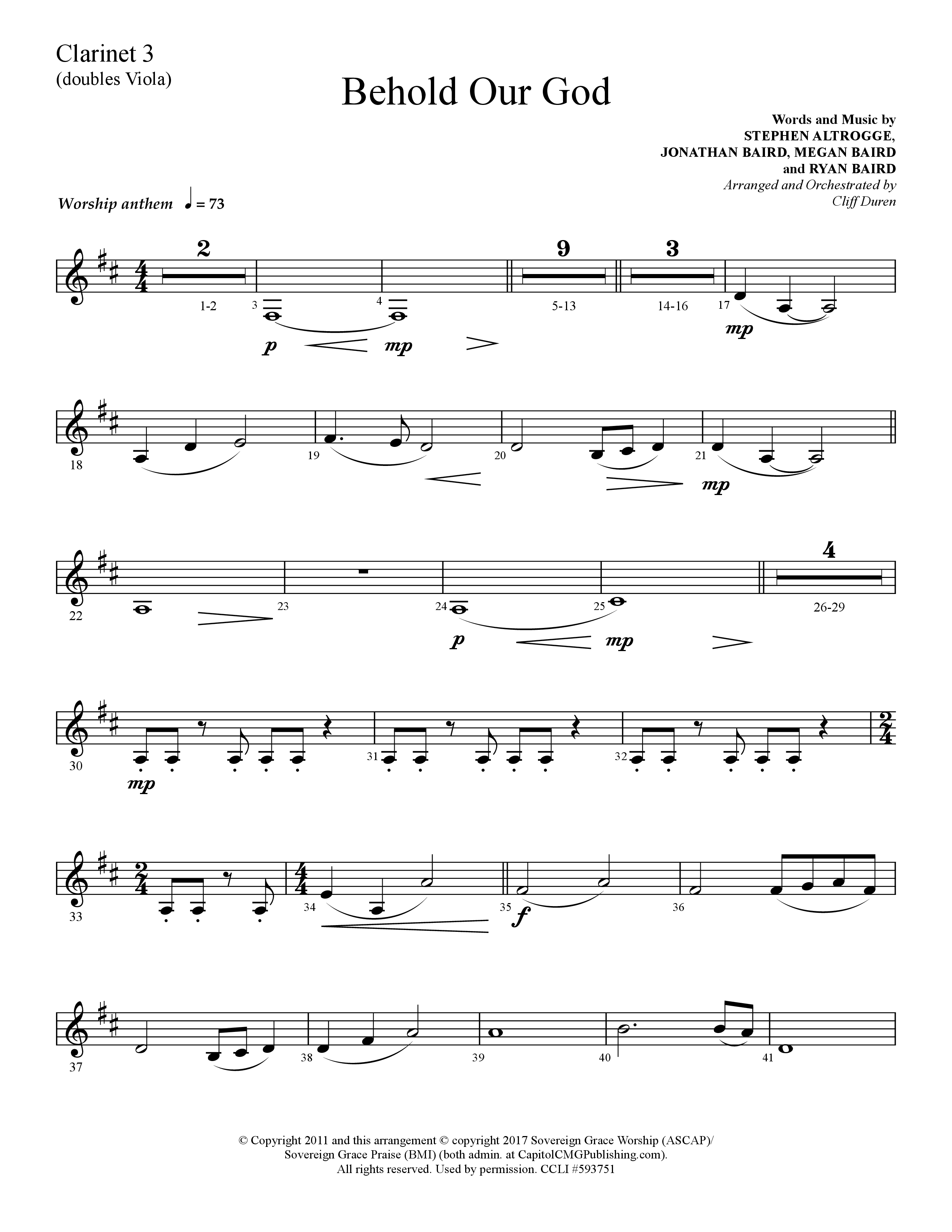 Behold Our God (Choral Anthem SATB) Clarinet 3 (Lifeway Choral / Arr. Cliff Duren)