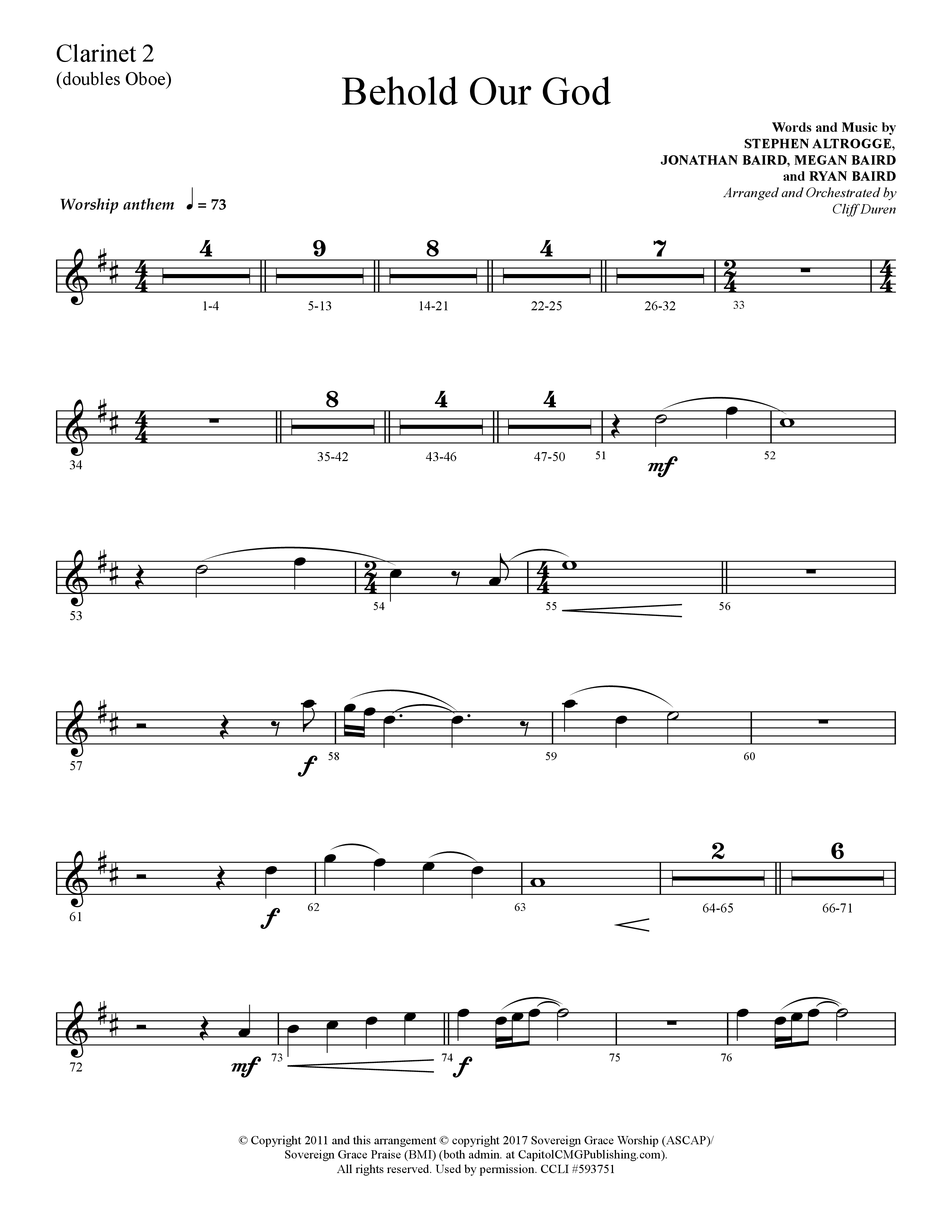 Behold Our God (Choral Anthem SATB) Clarinet (Lifeway Choral / Arr. Cliff Duren)