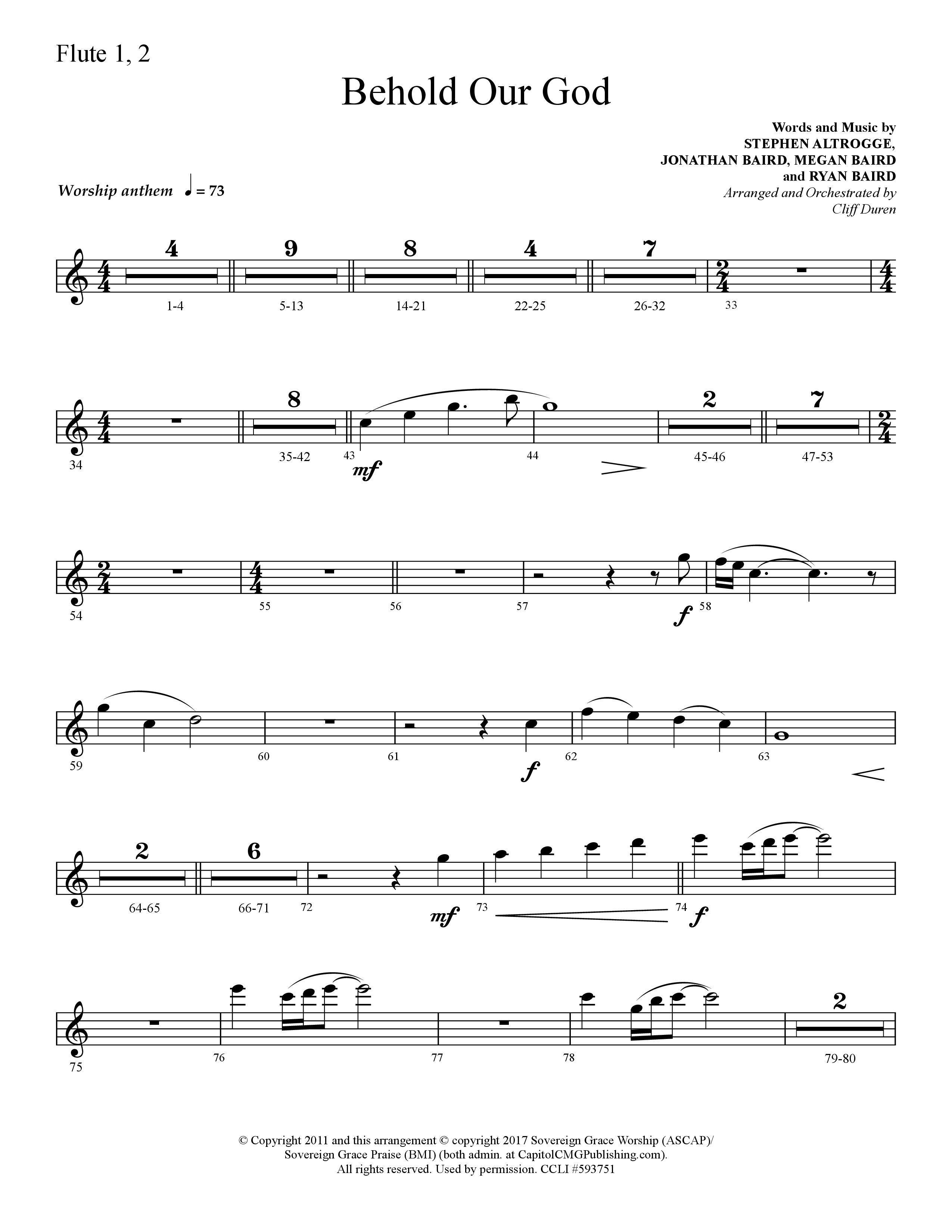 Behold Our God (Choral Anthem SATB) Flute 1/2 (Lifeway Choral / Arr. Cliff Duren)