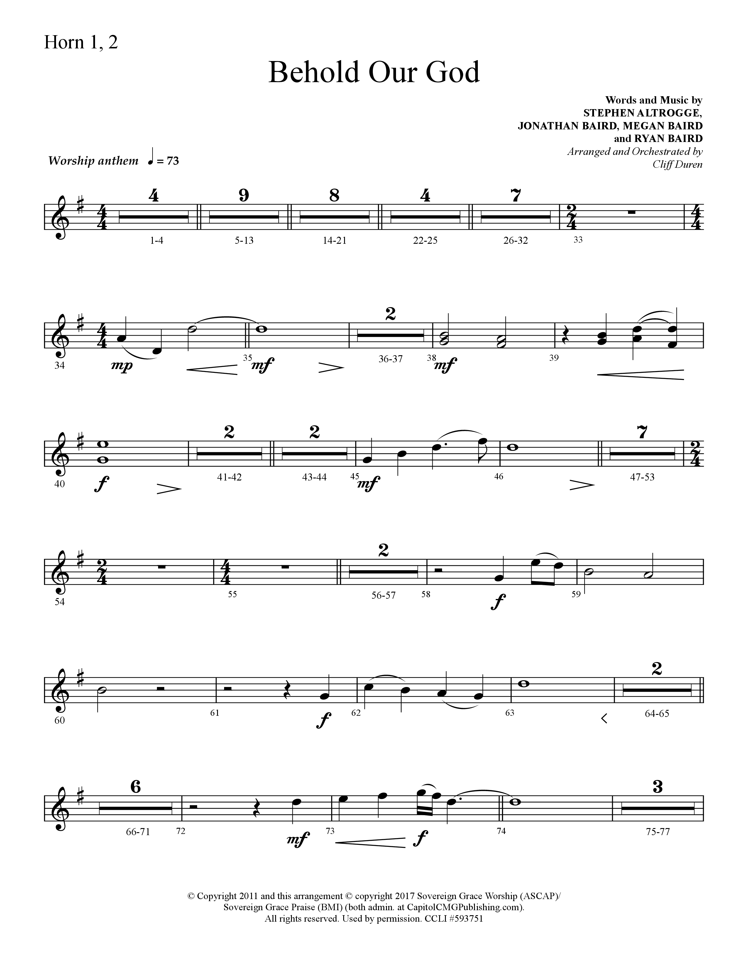 Behold Our God (Choral Anthem SATB) French Horn 1/2 (Lifeway Choral / Arr. Cliff Duren)