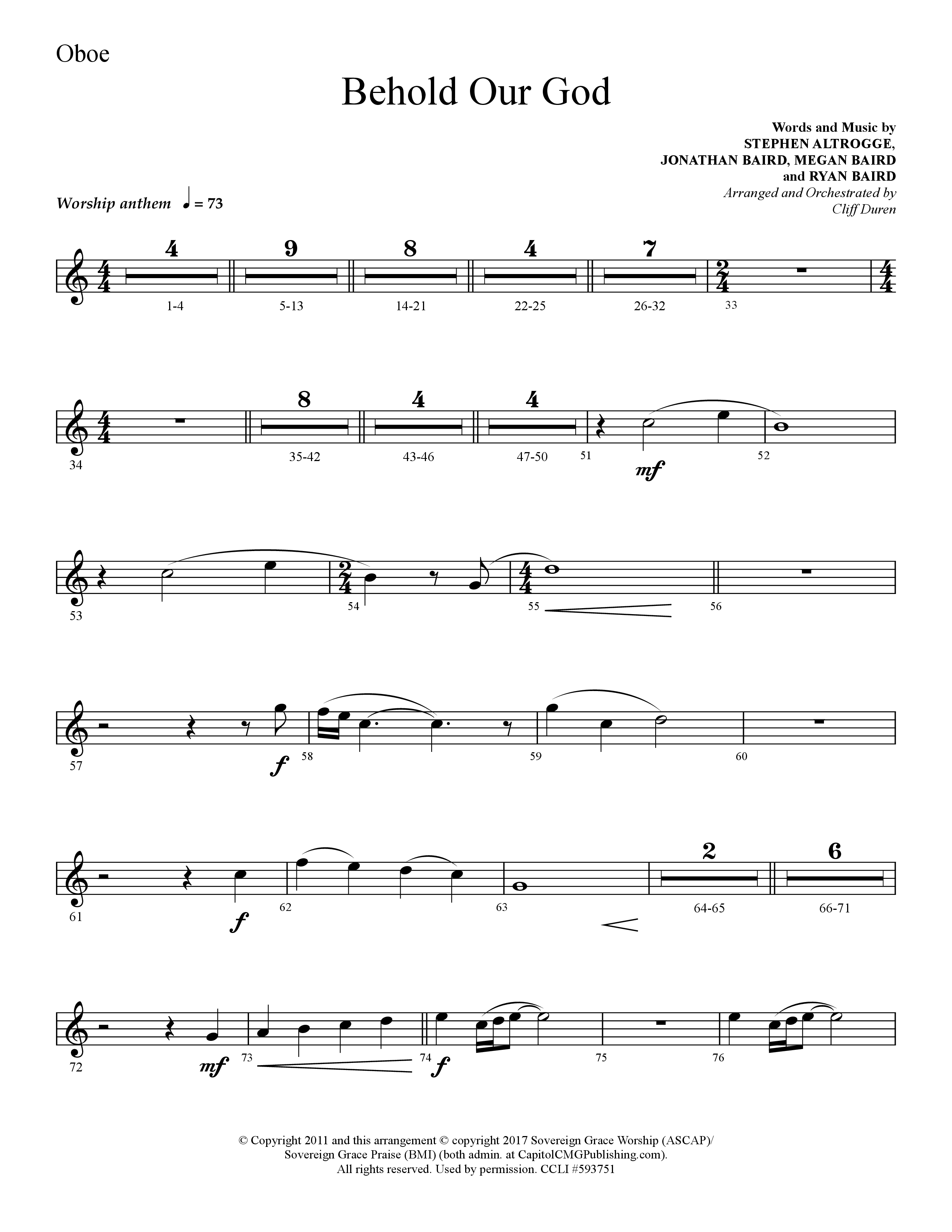 Behold Our God (Choral Anthem SATB) Oboe (Lifeway Choral / Arr. Cliff Duren)