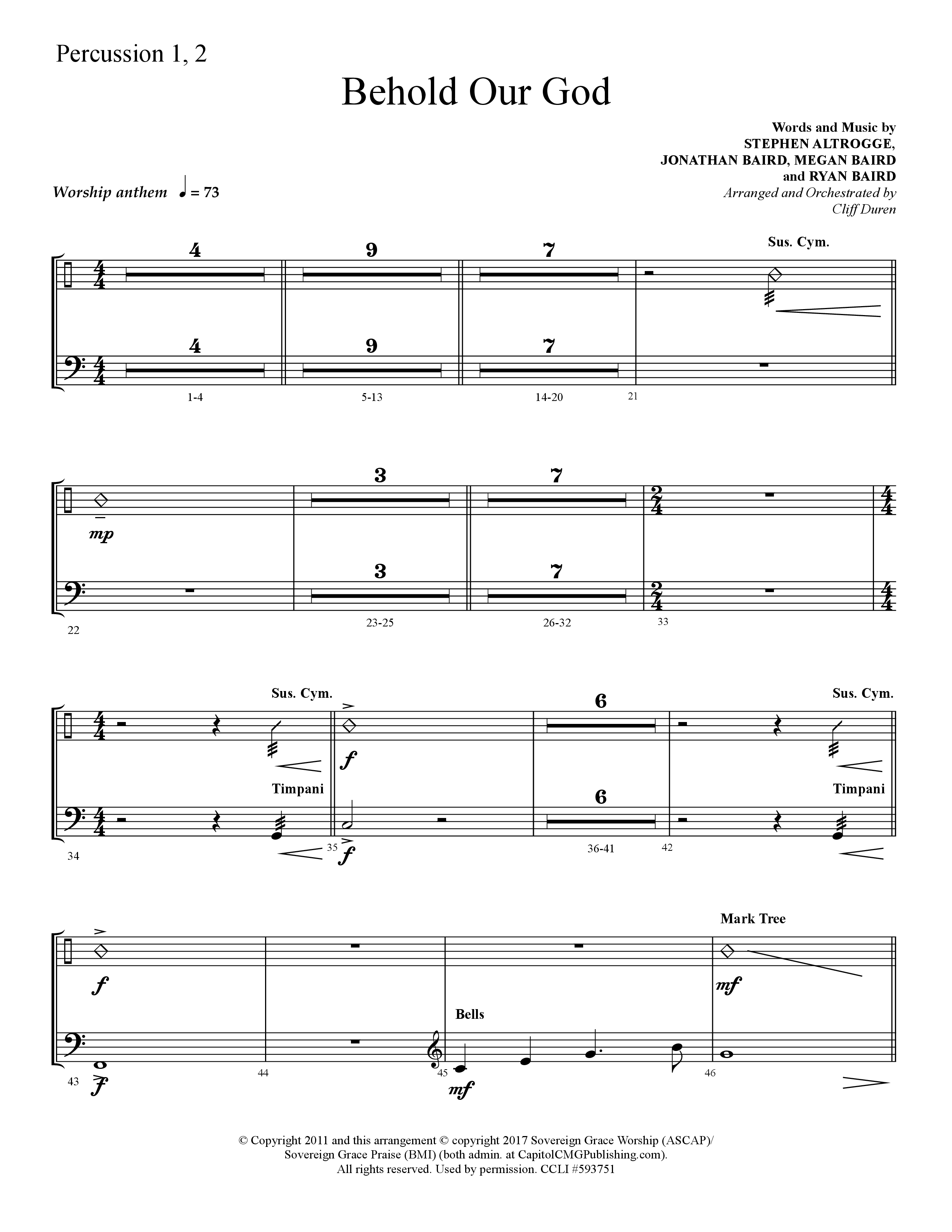 Behold Our God (Choral Anthem SATB) Percussion 1/2 (Lifeway Choral / Arr. Cliff Duren)