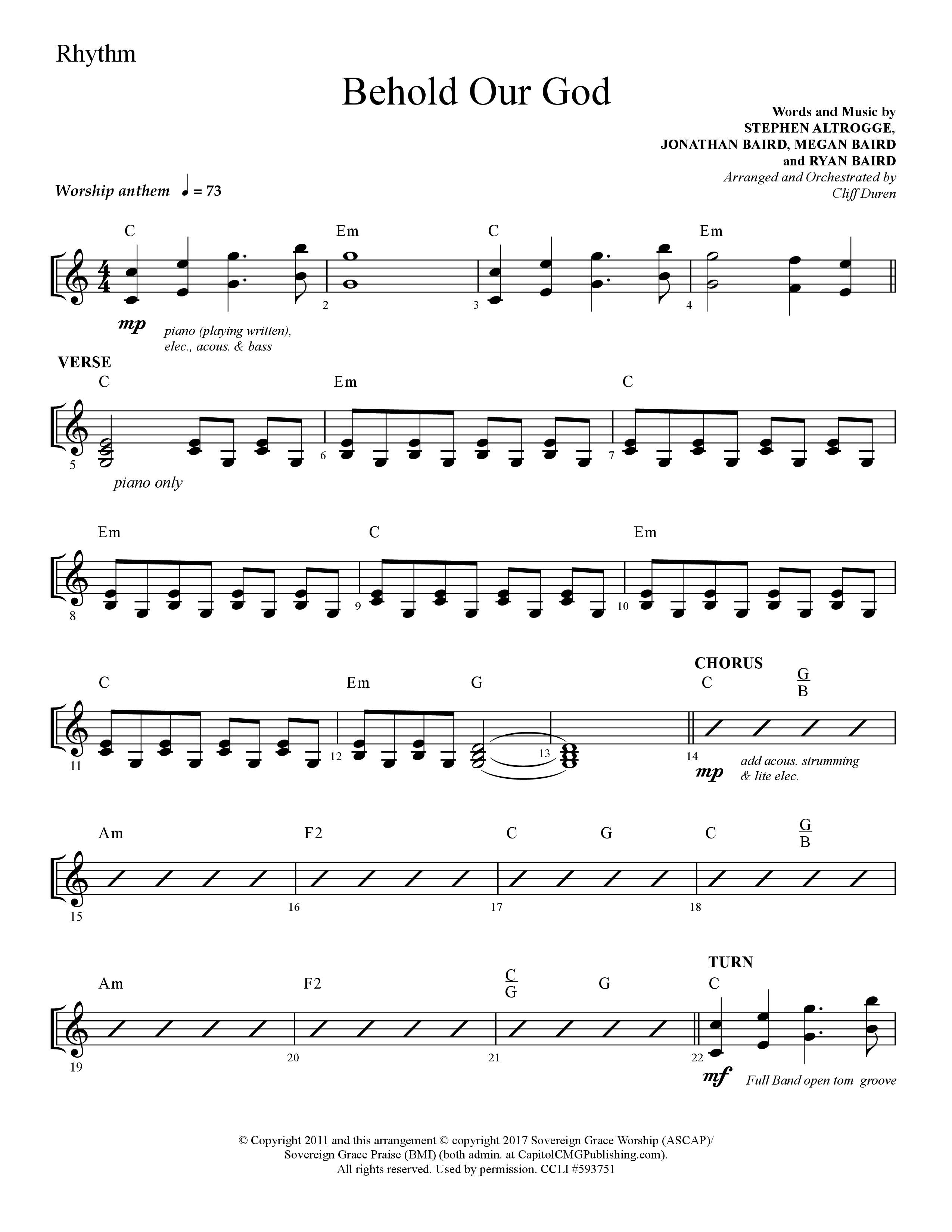 Behold Our God (Choral Anthem SATB) Rhythm Chart (Lifeway Choral / Arr. Cliff Duren)