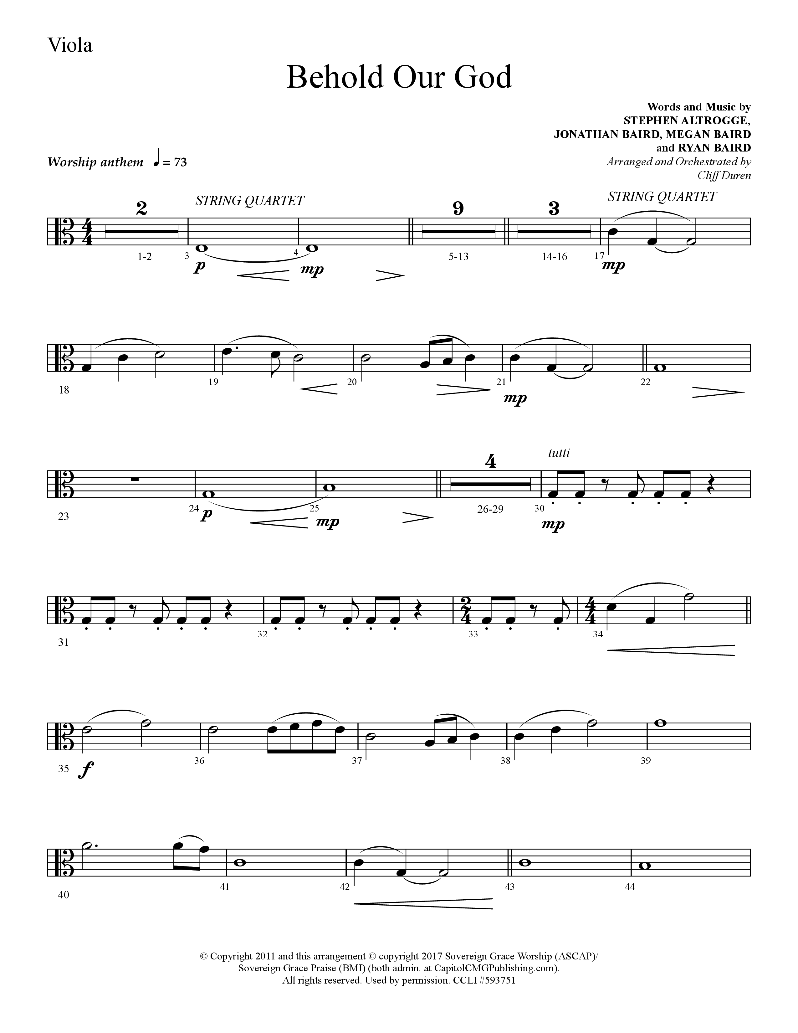 Behold Our God (Choral Anthem SATB) Viola (Lifeway Choral / Arr. Cliff Duren)