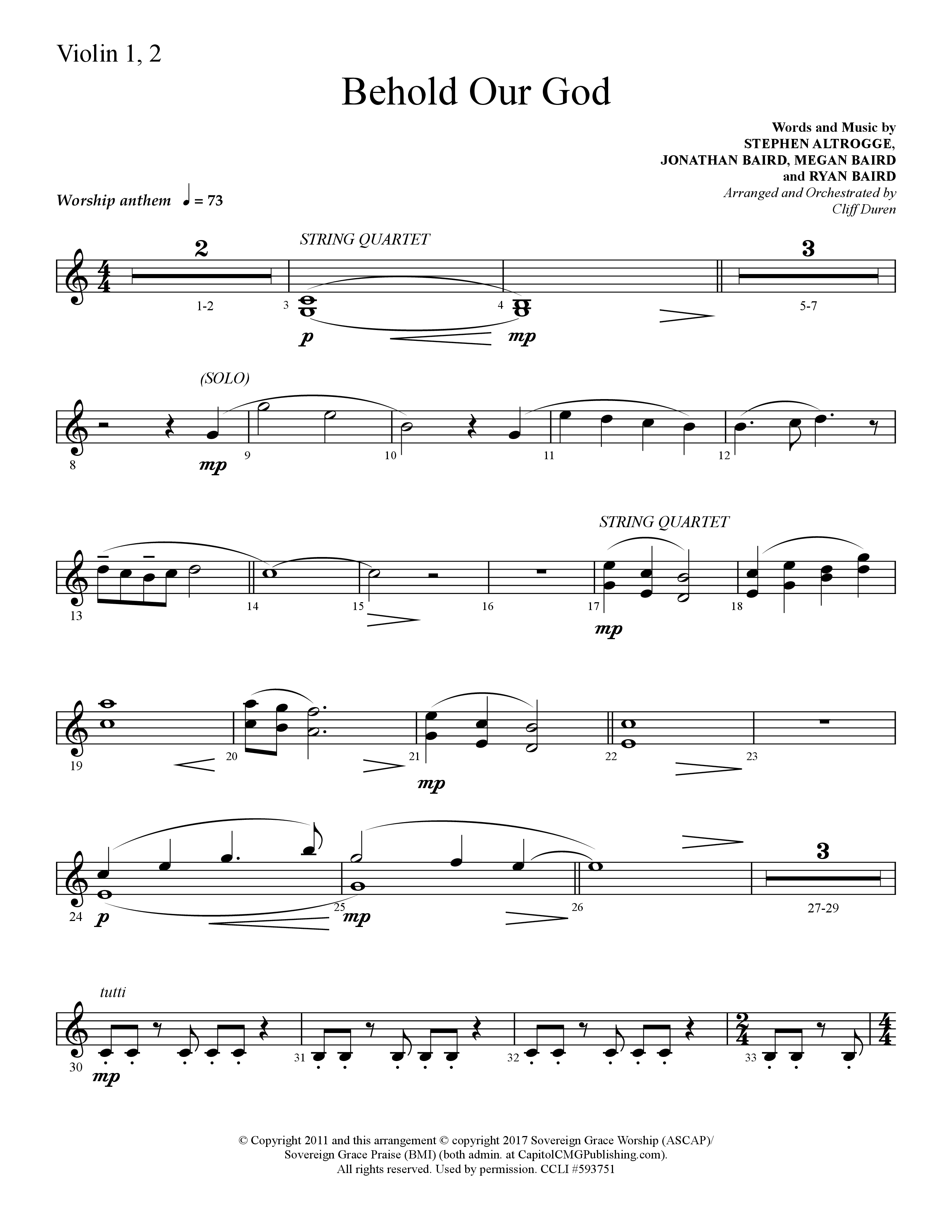 Behold Our God (Choral Anthem SATB) Violin 1/2 (Lifeway Choral / Arr. Cliff Duren)