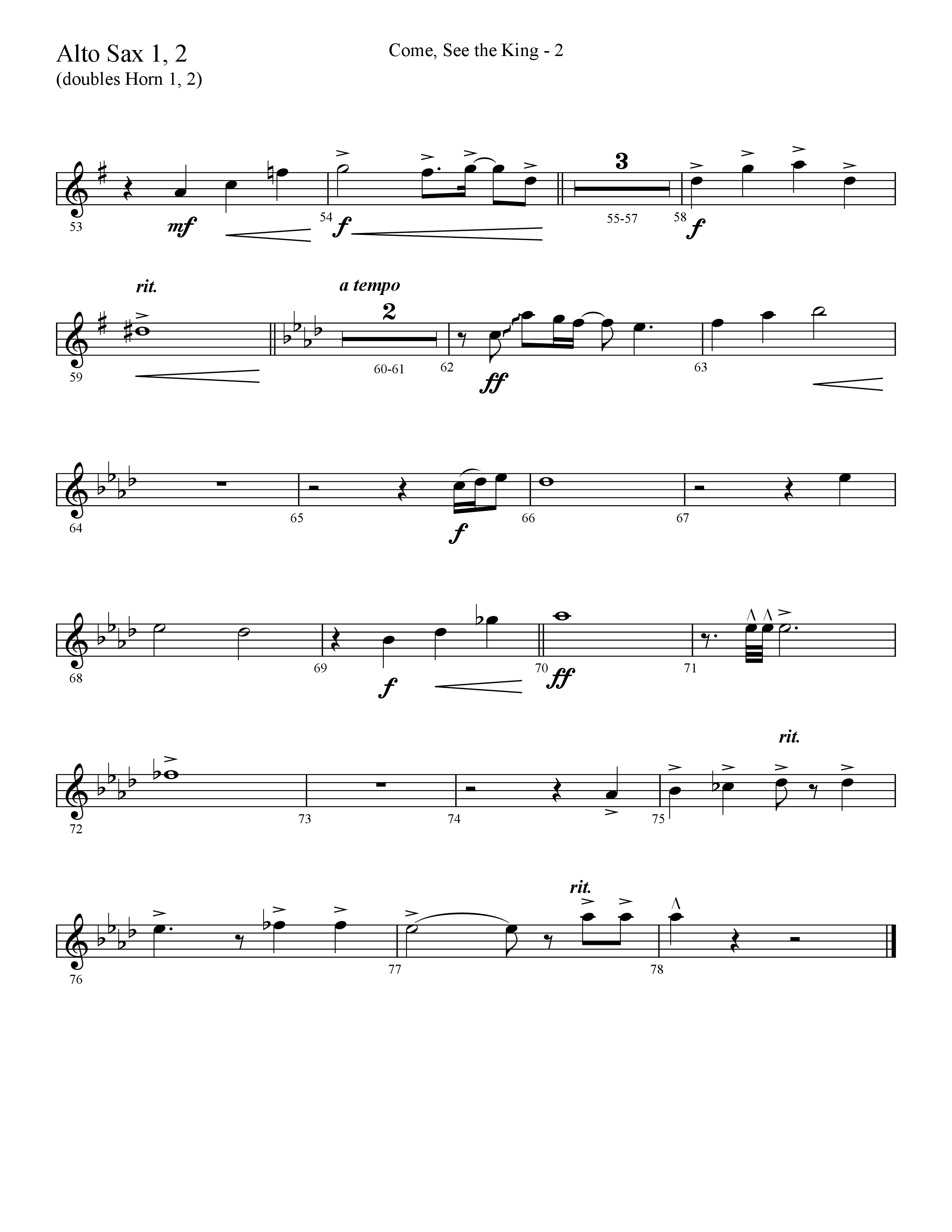 Come See The King (Choral Anthem SATB) Alto Sax 1/2 (Lifeway Choral / Arr. Cliff Duren)