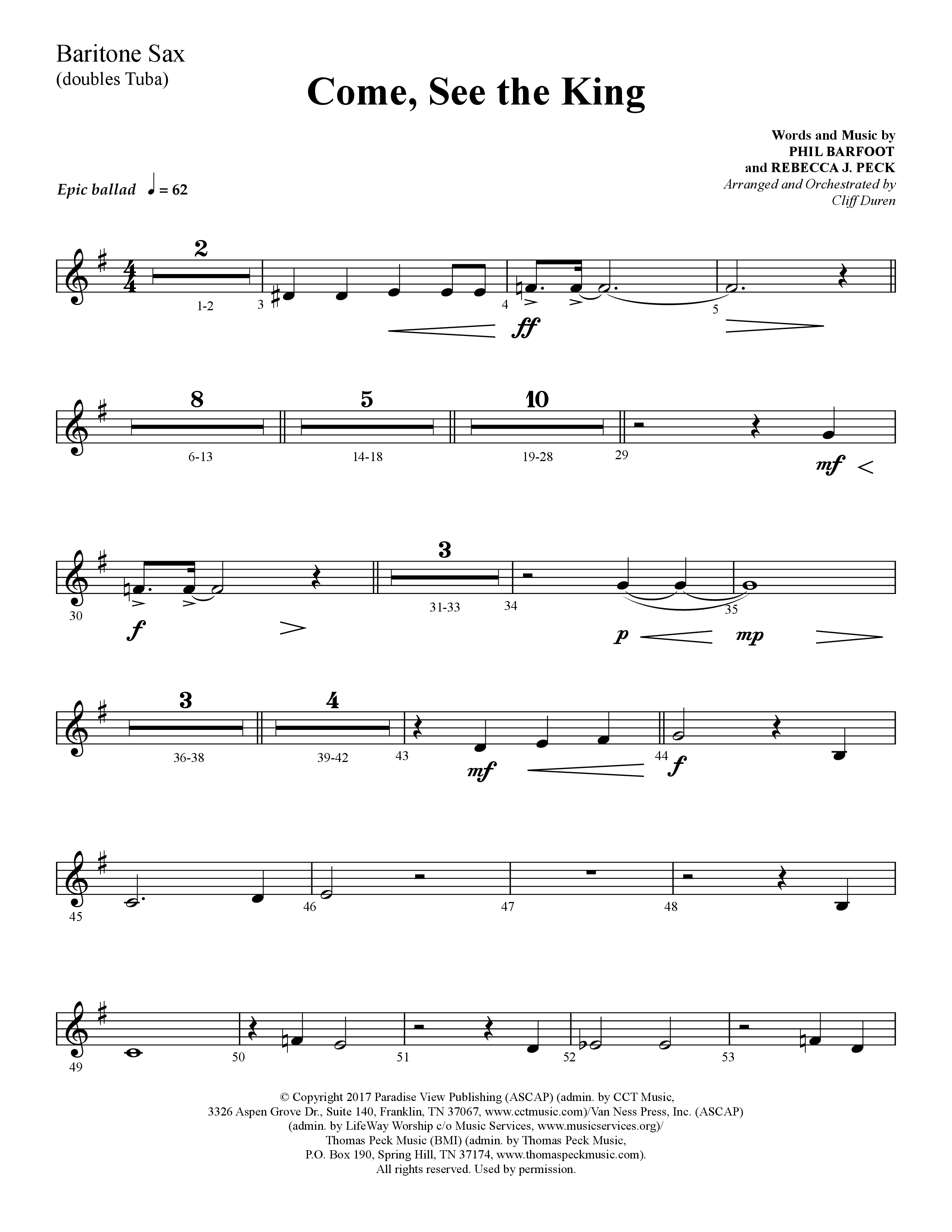 Come See The King (Choral Anthem SATB) Bari Sax (Lifeway Choral / Arr. Cliff Duren)