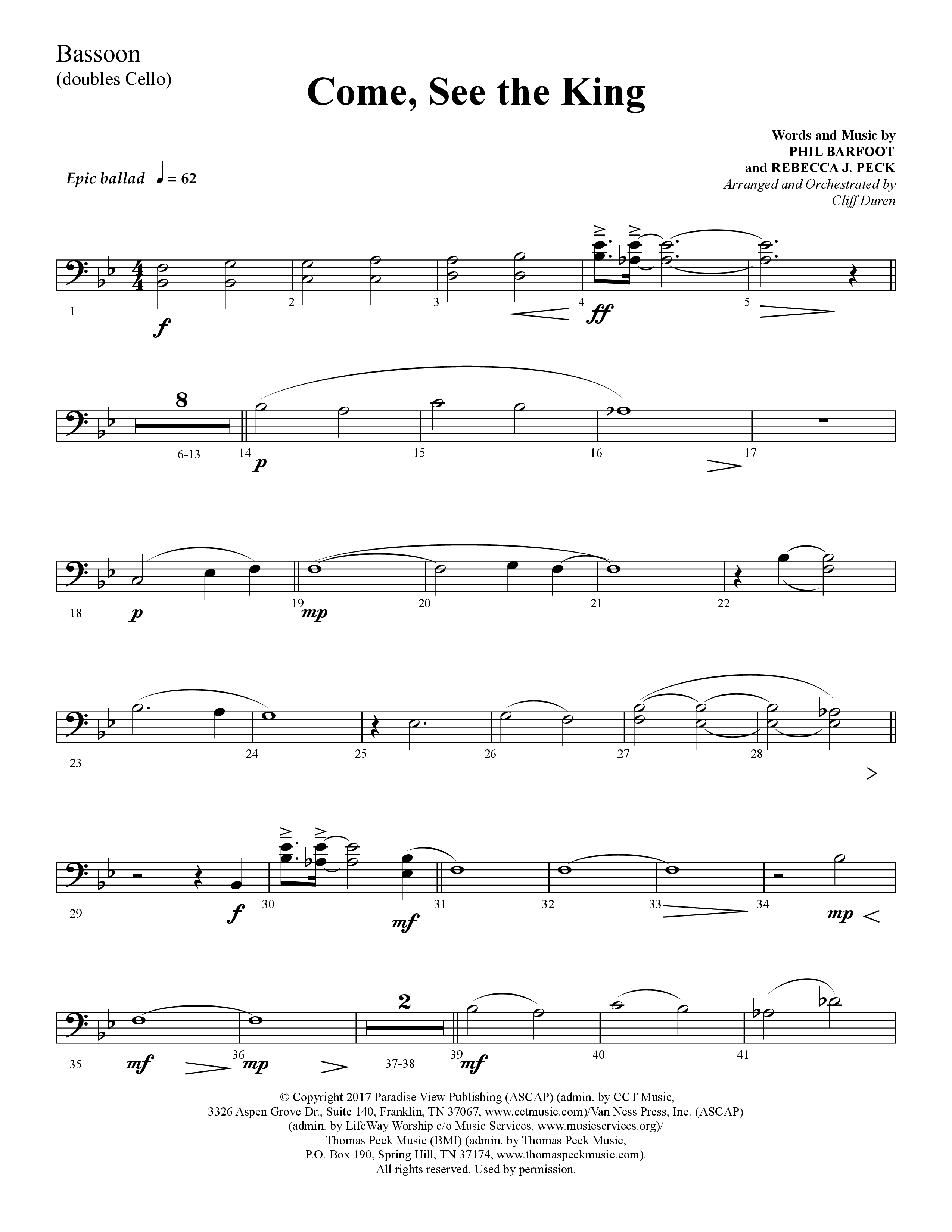 Come See The King (Choral Anthem SATB) Bassoon (Lifeway Choral / Arr. Cliff Duren)