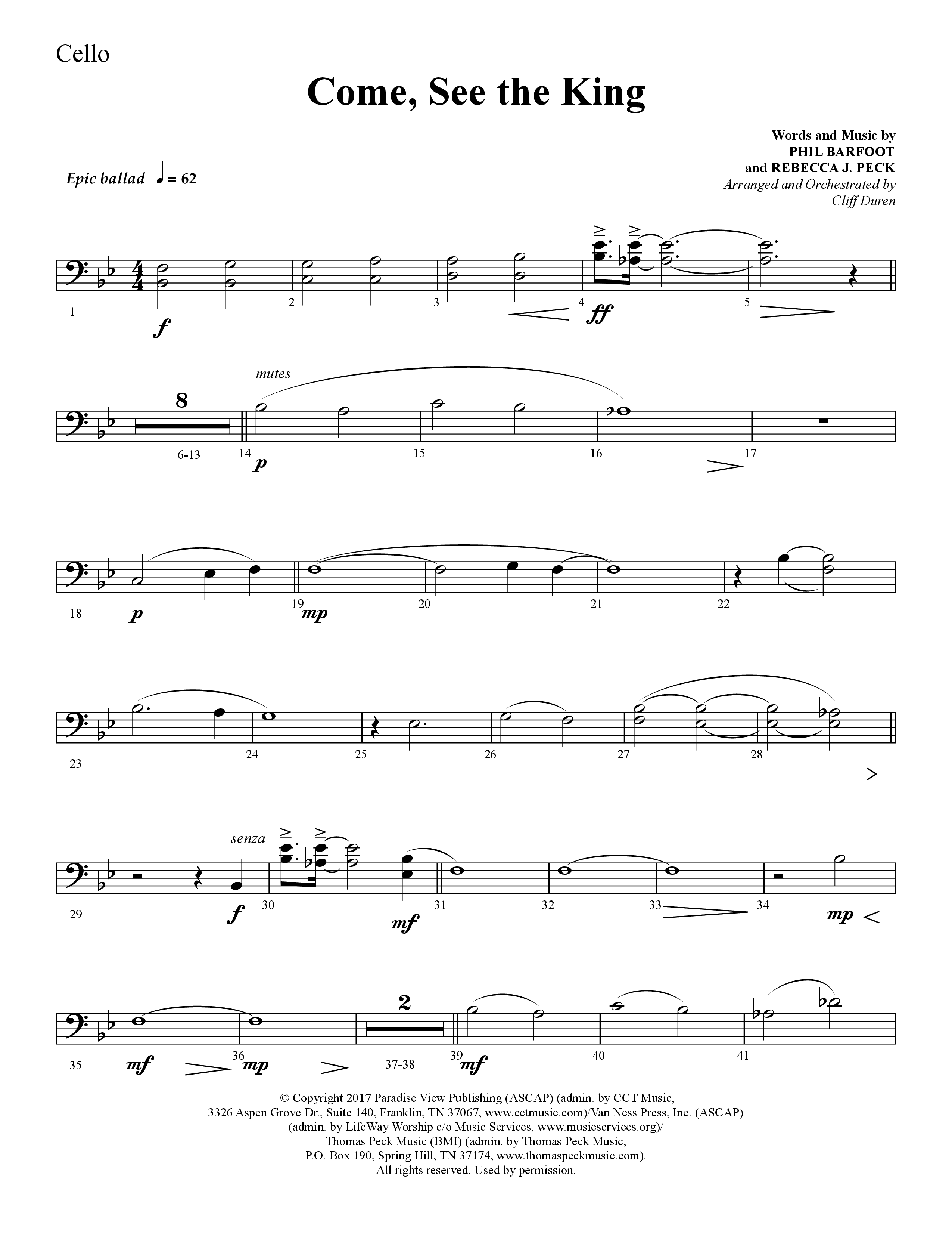 Come See The King (Choral Anthem SATB) Cello (Lifeway Choral / Arr. Cliff Duren)